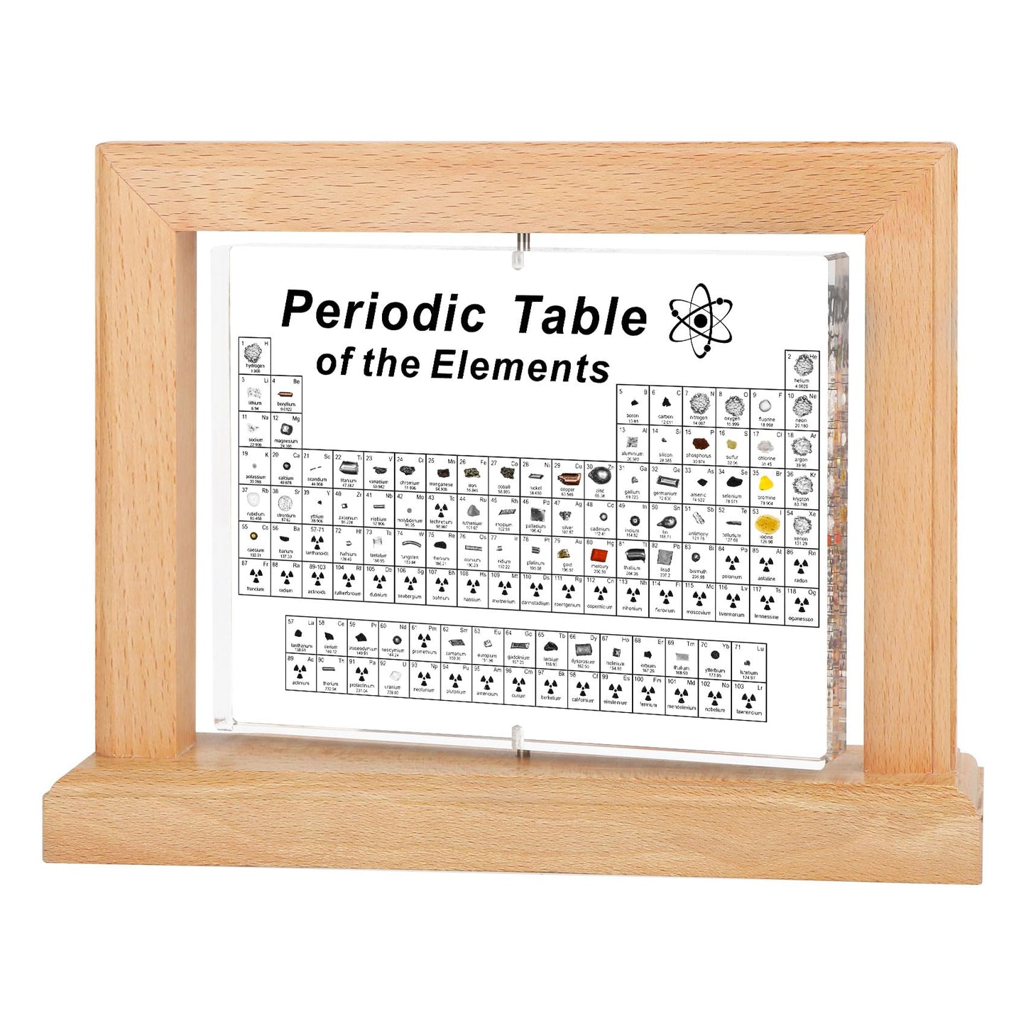 Periodic table with real elements (21 x 16 x 5.5cm), 360° rotatable acrylic periodic table with 83 real element samples, periodic table for educational purposes, great gift for teachers, students, and children.