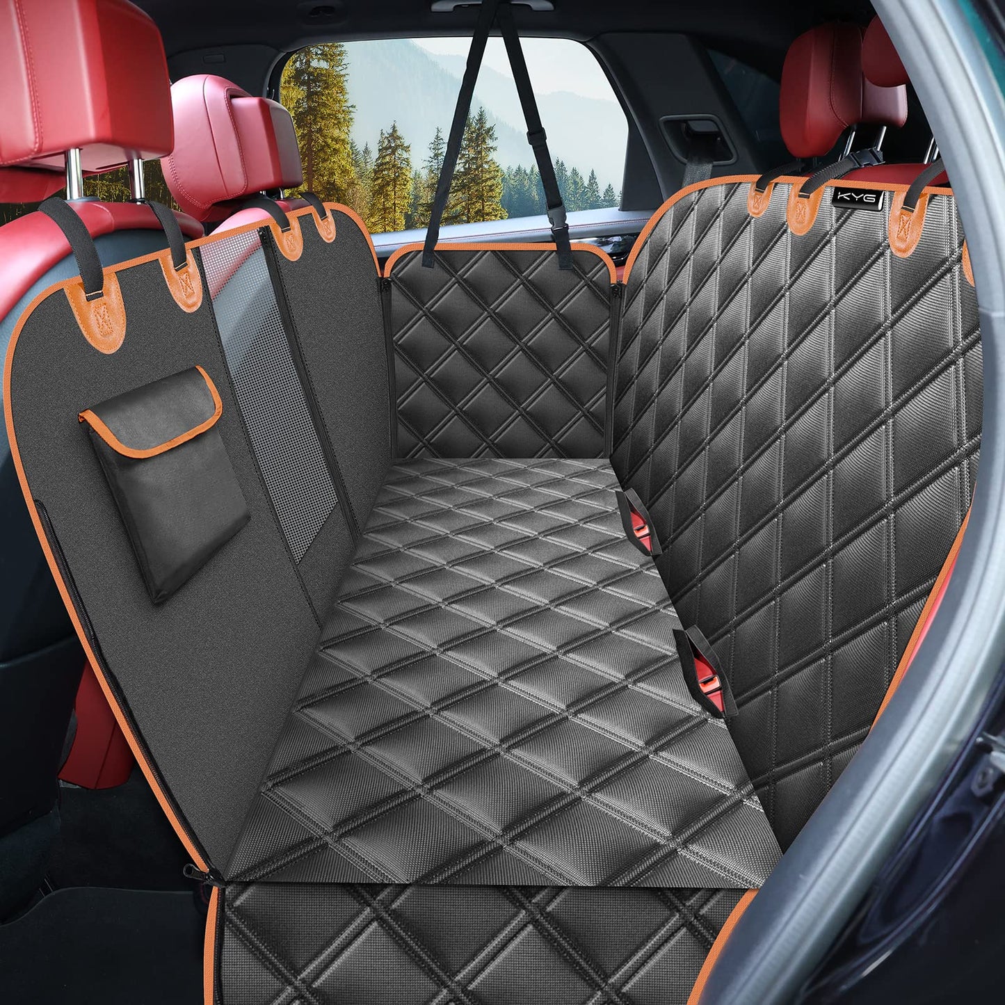 KYG Dog Car Seat Cover for Back Seat with Side Protection and Mesh Window, Scratch-resistant and Water-repellent Dog Car Blanket, Dog Mat, Back Seat Bench, 135 x 148 cm Black