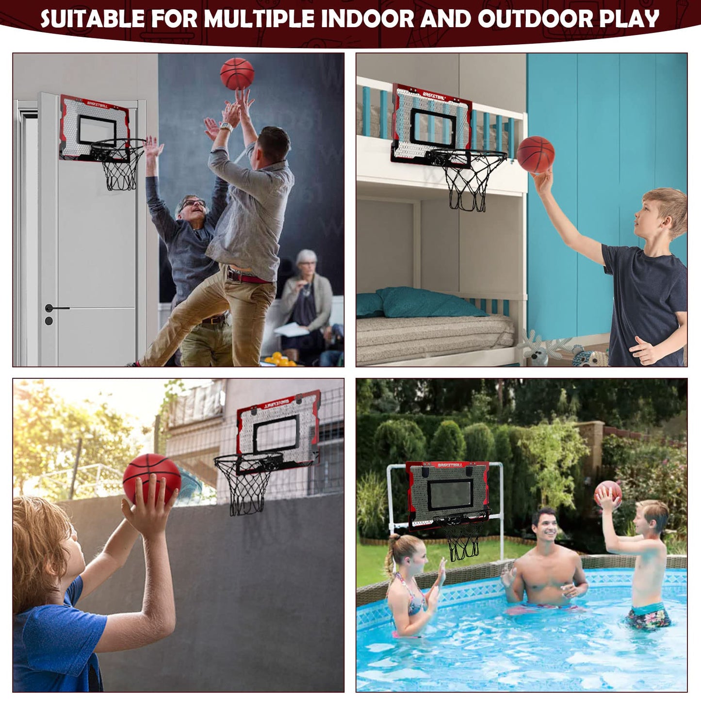 Indoor kids basketball hoop, gift for boys 6 8 10, mini basketball hoop room with 2 basketballs, sports toy basketball hoop set outdoor indoor