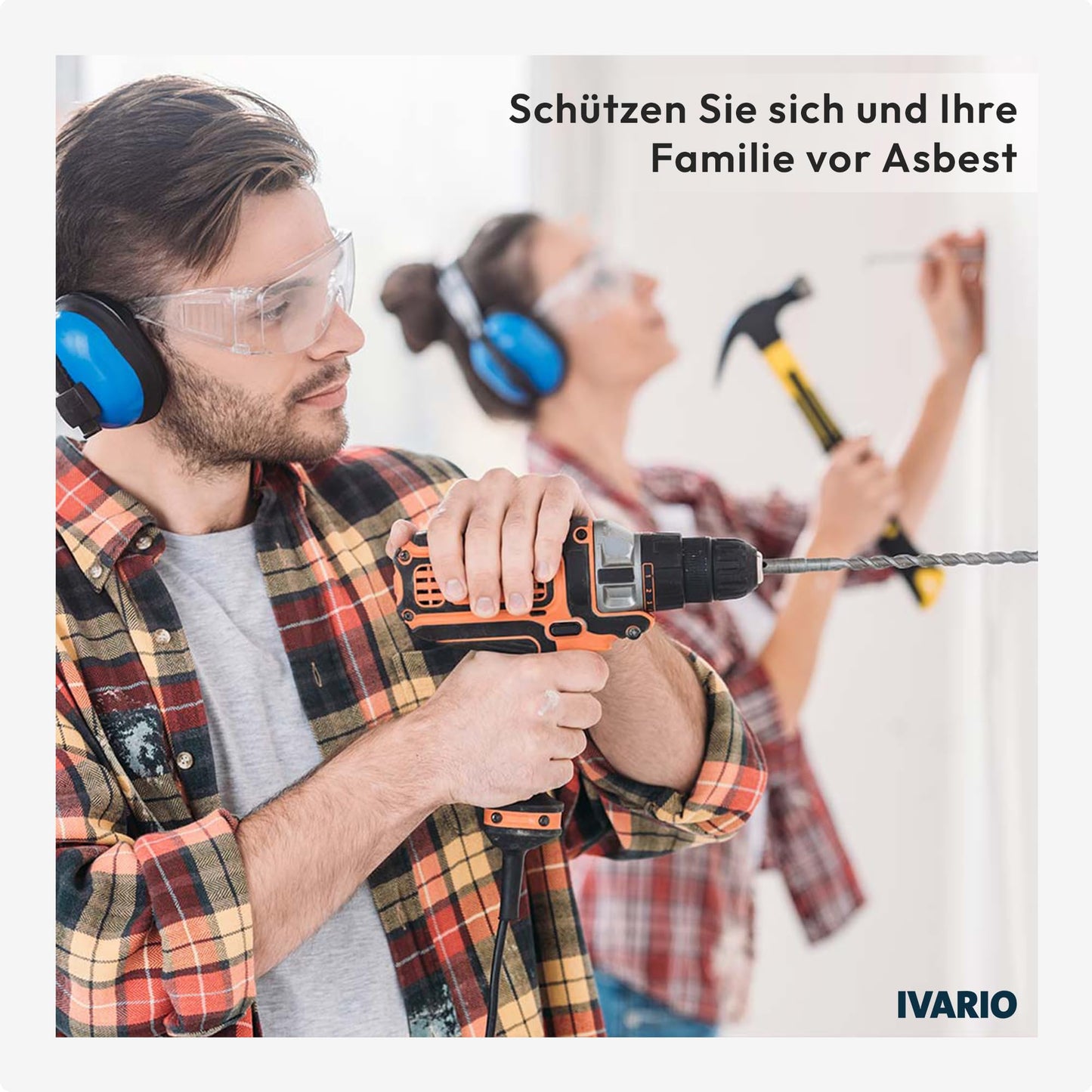 IVARIO Asbestos test including MMM for insulation boards, Eternit, linoleum, window putty, cement, PVC, seals, Baufatherm, bitumen adhesive, cushion vinyl, and more.