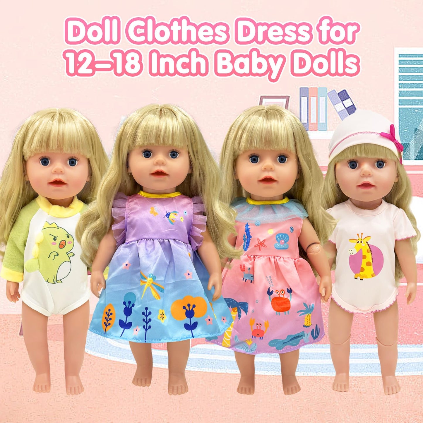 11 doll clothes set for 30-43 cm 13-18 inch, Cute doll clothing accessories newborn baby doll clothes set Include hats headbands underwear and bag dress outfits for baby doll