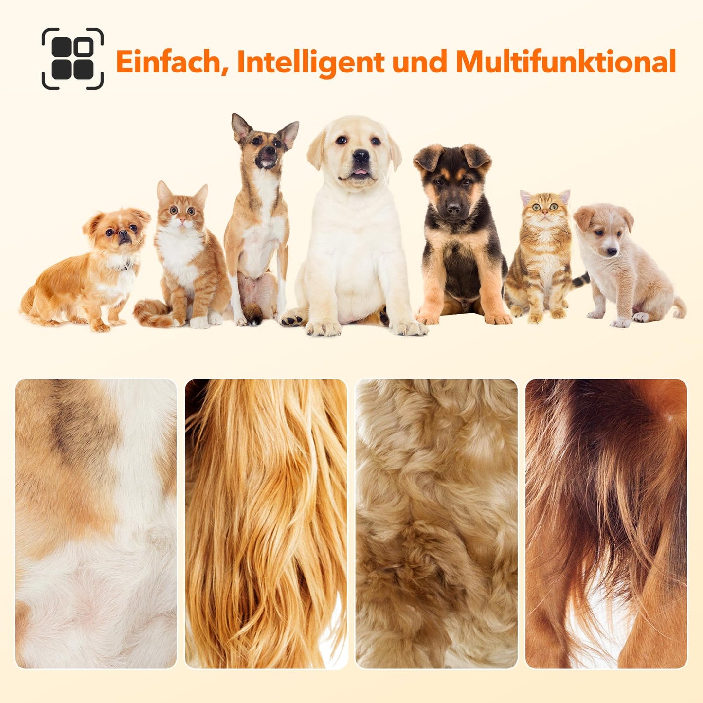 Dog grooming clipper - Intelligent quiet clipper, three modes hair trimmer for dog and cat with long battery life, rechargeable cordless pet hair trimmer with patented clipping head.