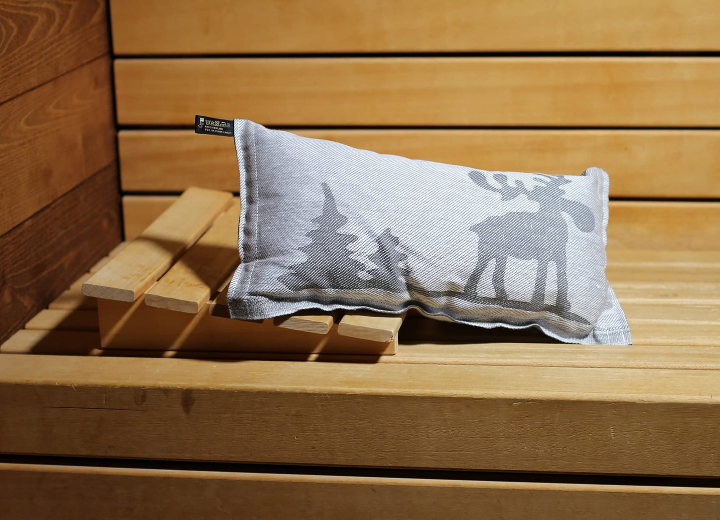 Jokipiin Pellava JOKIPIIN 1 Sauna pillow and travel pillow Moose, 40 x 22 cm, Linen/cotton, made in Finland, grey/white, 22 x 40 cm