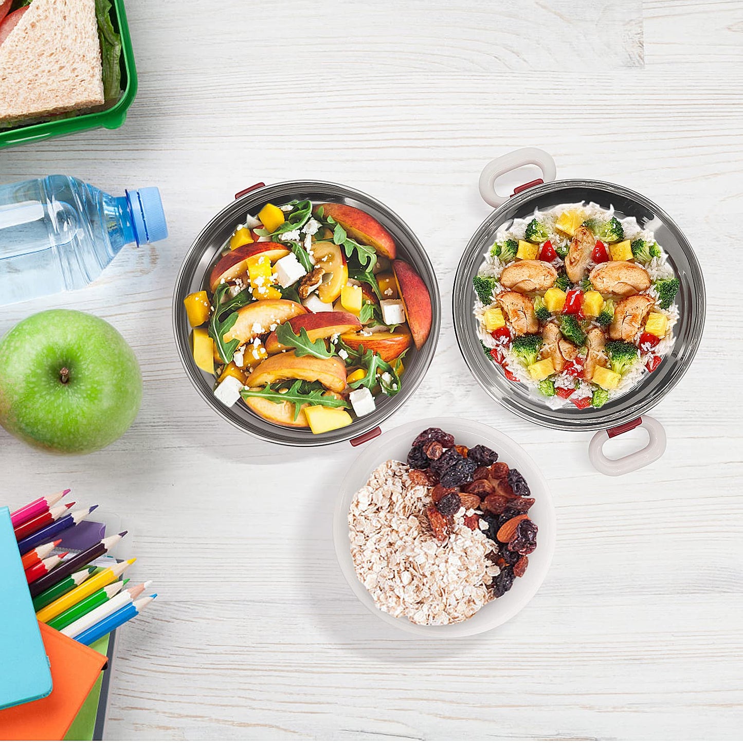 Beowanzk Thermal Lunch Box, Stainless Steel Bento Box with compartments for adults and kids, Leak-proof Insulated Lunch Box Bento Box BPA-free with carrying bag (Red)