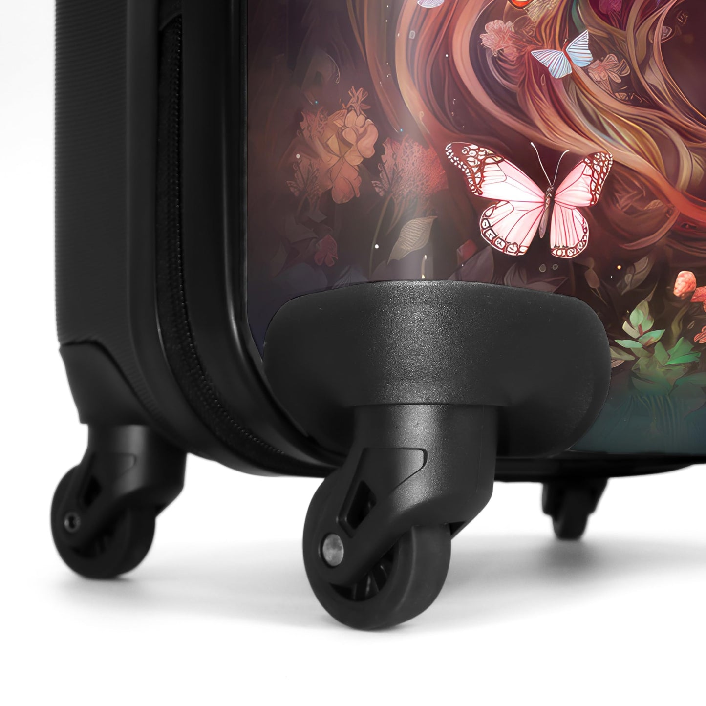 NoBoringSuitcases.com® Travel luggage for kids, suitcase for girls. Lightweight travel trolley with wheels. Horse - flowers - butterflies design. Medium-sized children's luggage, 67x43x25cm.