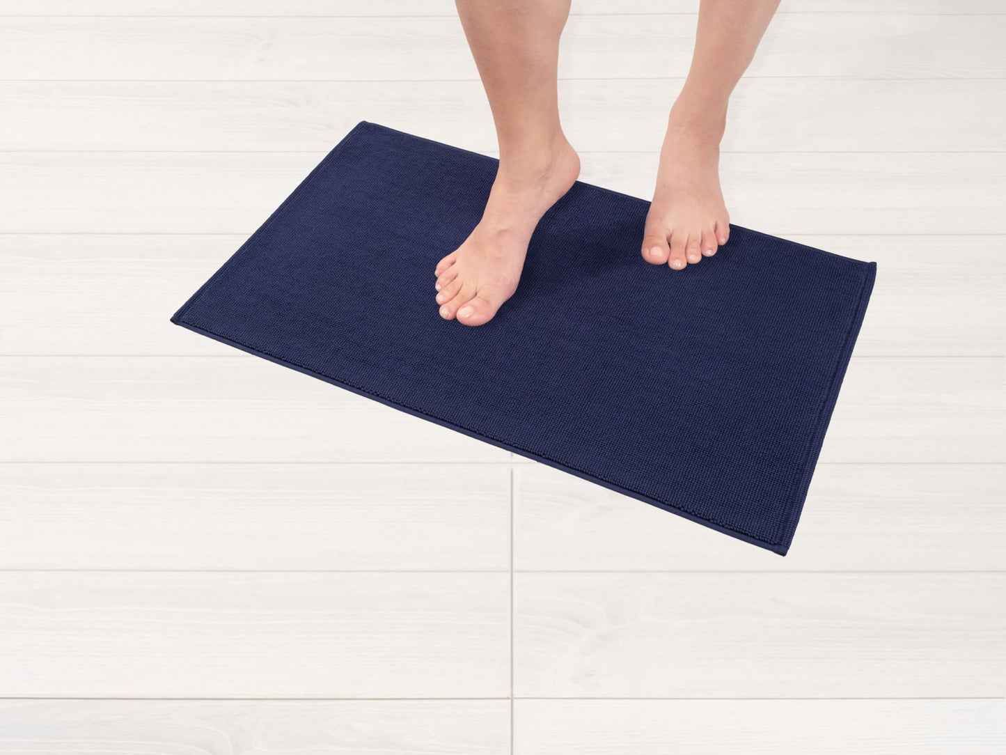 Hammetex 100% cotton non-slip bath mat, 43x61 cm bath rug for bathroom toilet, absorbent quick-drying washable bath floor mats, navy blue