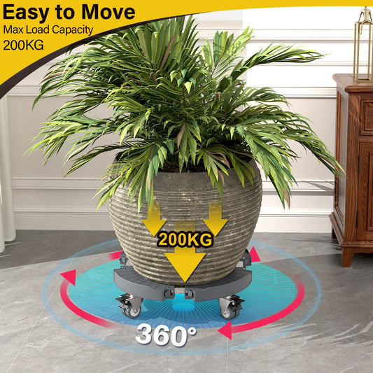 WELDUN plant roller Ø 40-54 cm, dolly 200KG load capacity, saucer flower pot with lockable casters, flower roller for outdoor indoor, 2 pack, gray