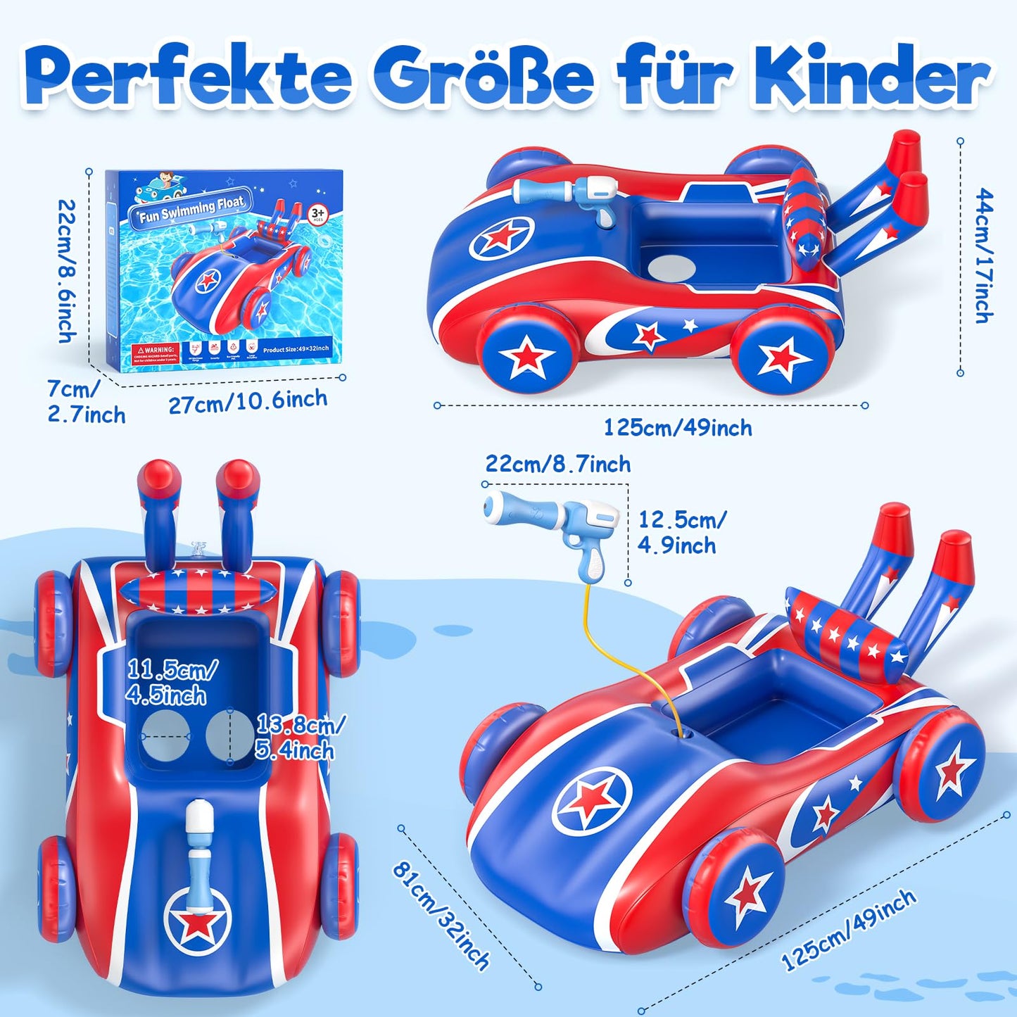 Sunrad Swim Ring for Kids with Water Gun, Inflatable Racing Car Boat Float, Swim Tube, Swim Aid Children Swim Seat for toddlers aged 3-10 years.
