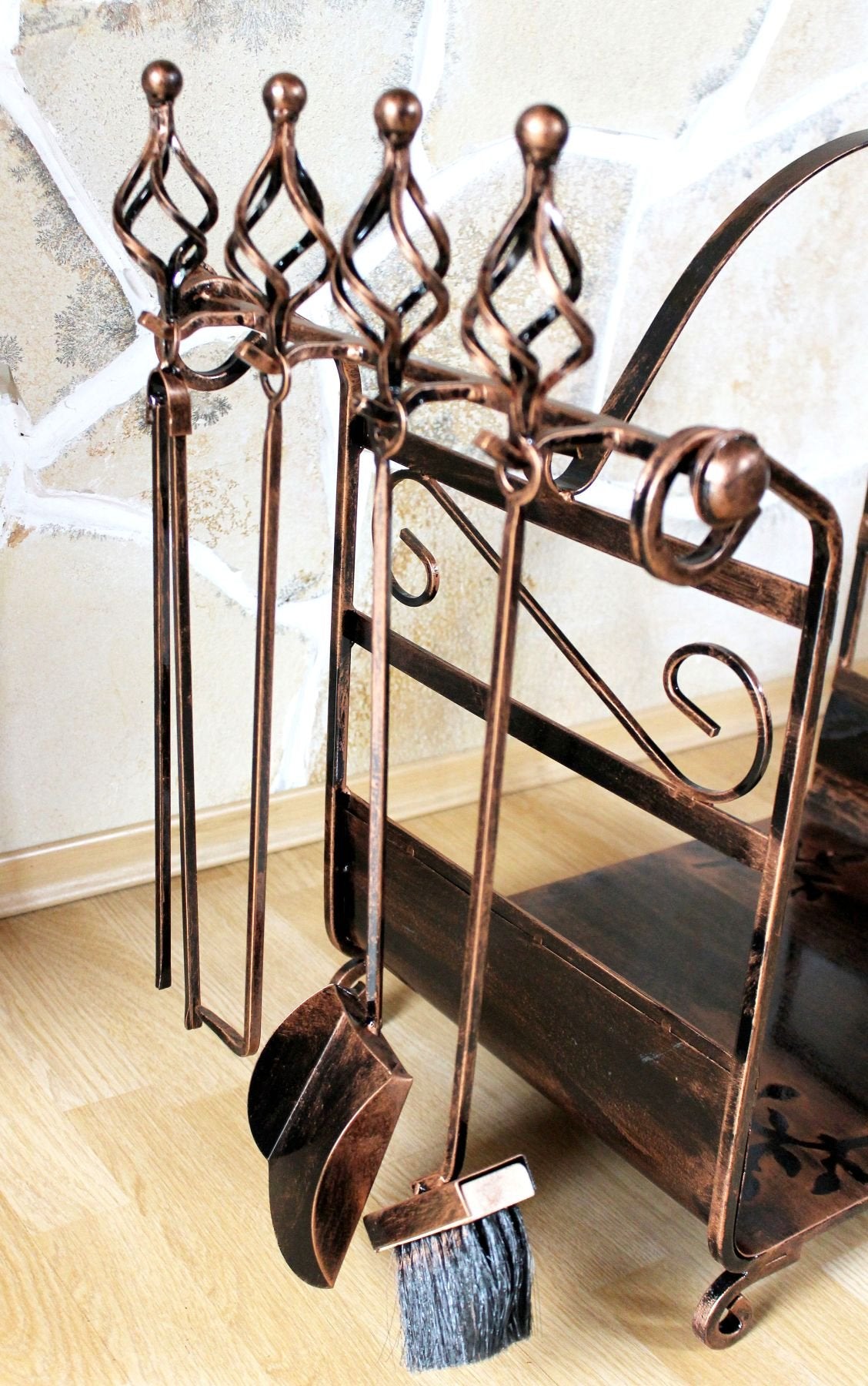 Firewood rack with fireplace tools Art.183 Firewood holder 77 cm Wood basket Fireplace set.