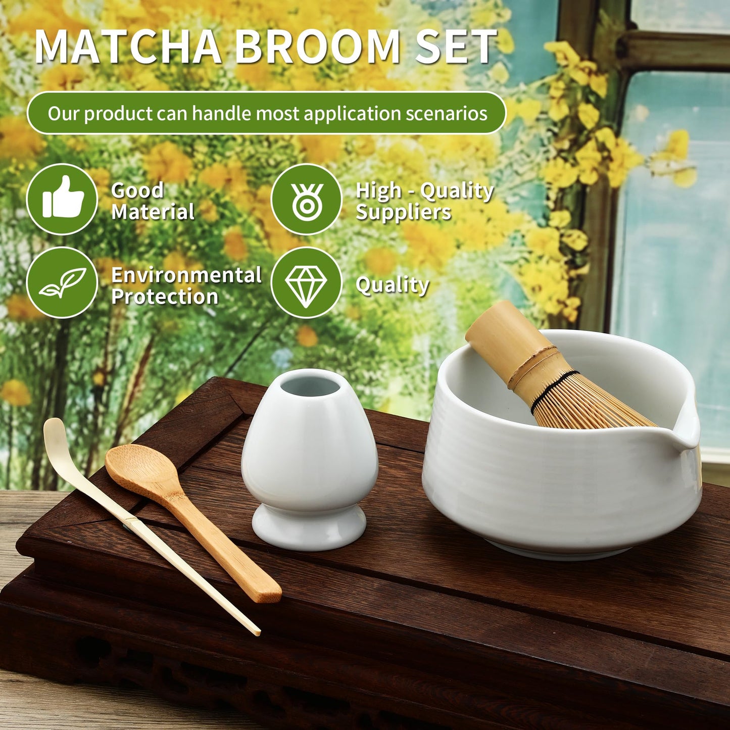 5 Piece Matcha Set Matcha Whisk Set Matcha Whisk Set for Home, Office, Tea Room, Matcha Lovers, White (White)