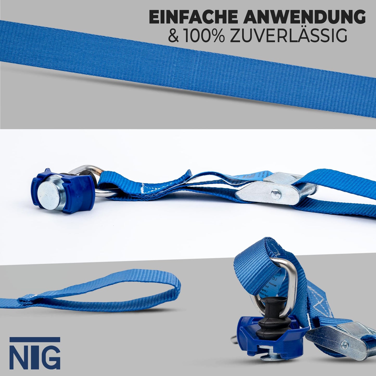 1-12 pieces of tension straps for airline rails with ratchet lock and plastic fitting | Lashing rail | DIN EN 12195-2 (3 pieces)