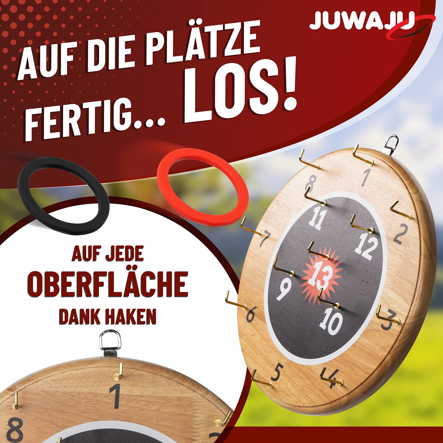 JUWAJU Ring Toss Game, Fun for All, Indoor/Outdoor, Dartboard, Ring toss, Ages 3+, Great for Garden Parties, Kids' Birthdays, 30cm Large, 0.95kg Heavy.