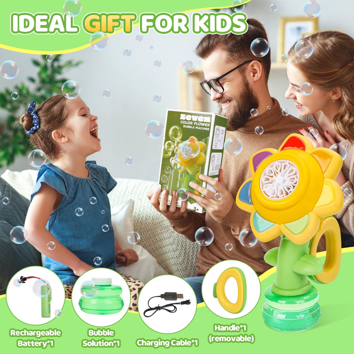 Jovico's bubble machine for kids, Rechargeable dancing sunflower bubble machine, Glowing bubble maker, Baby bubble blower bubble toy for kids.