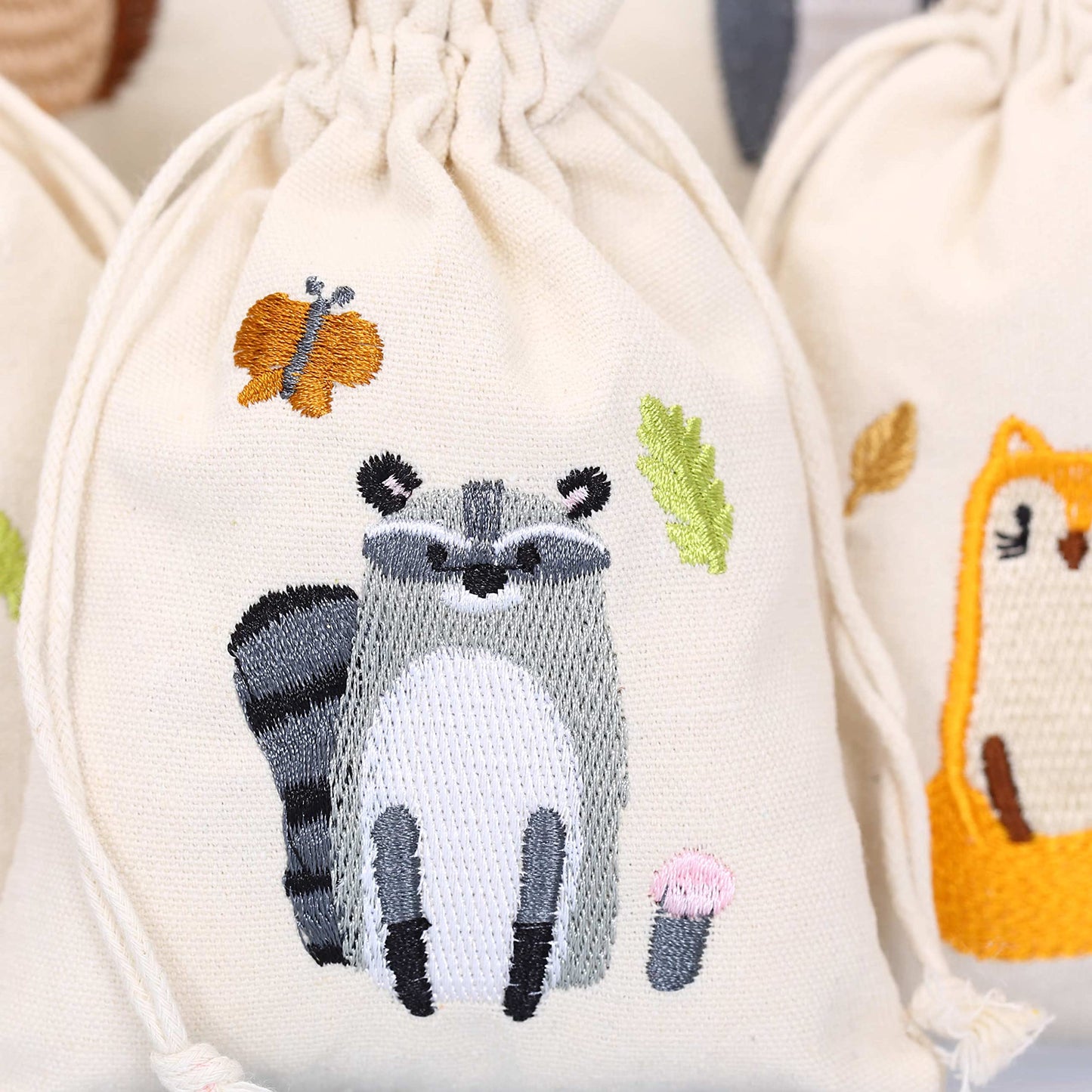 Paper Dragons 24 Advent Calendar Cloth Bags for Filling - with golden wooden numbers - fabric bags for personalizing - gift bags - forest animals embroidered Set No. 27