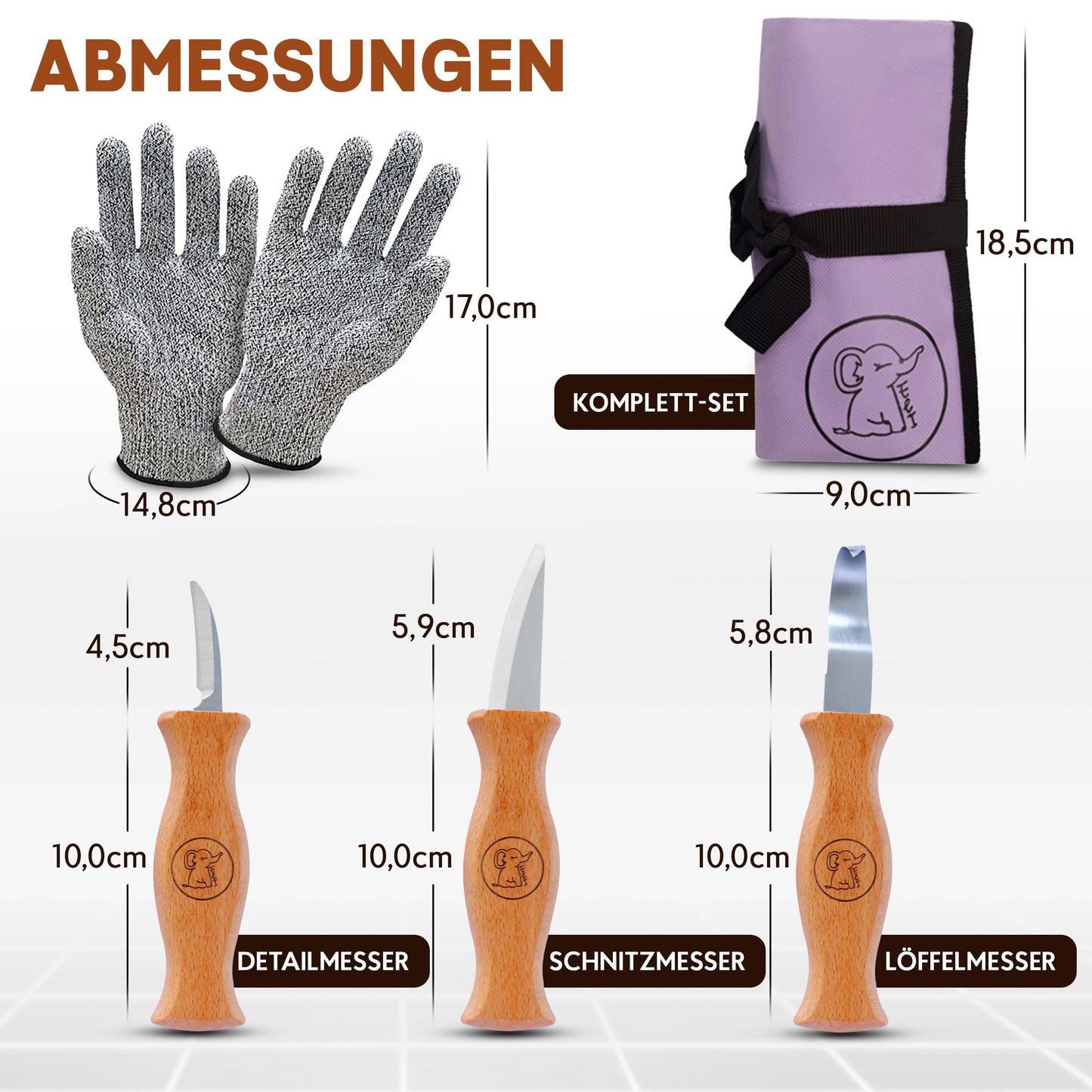 Eli® carving knife set for children from 6 years - high-quality carving set for kids including cut-resistant gloves - kids carving knife - carving tool - outdoor knife