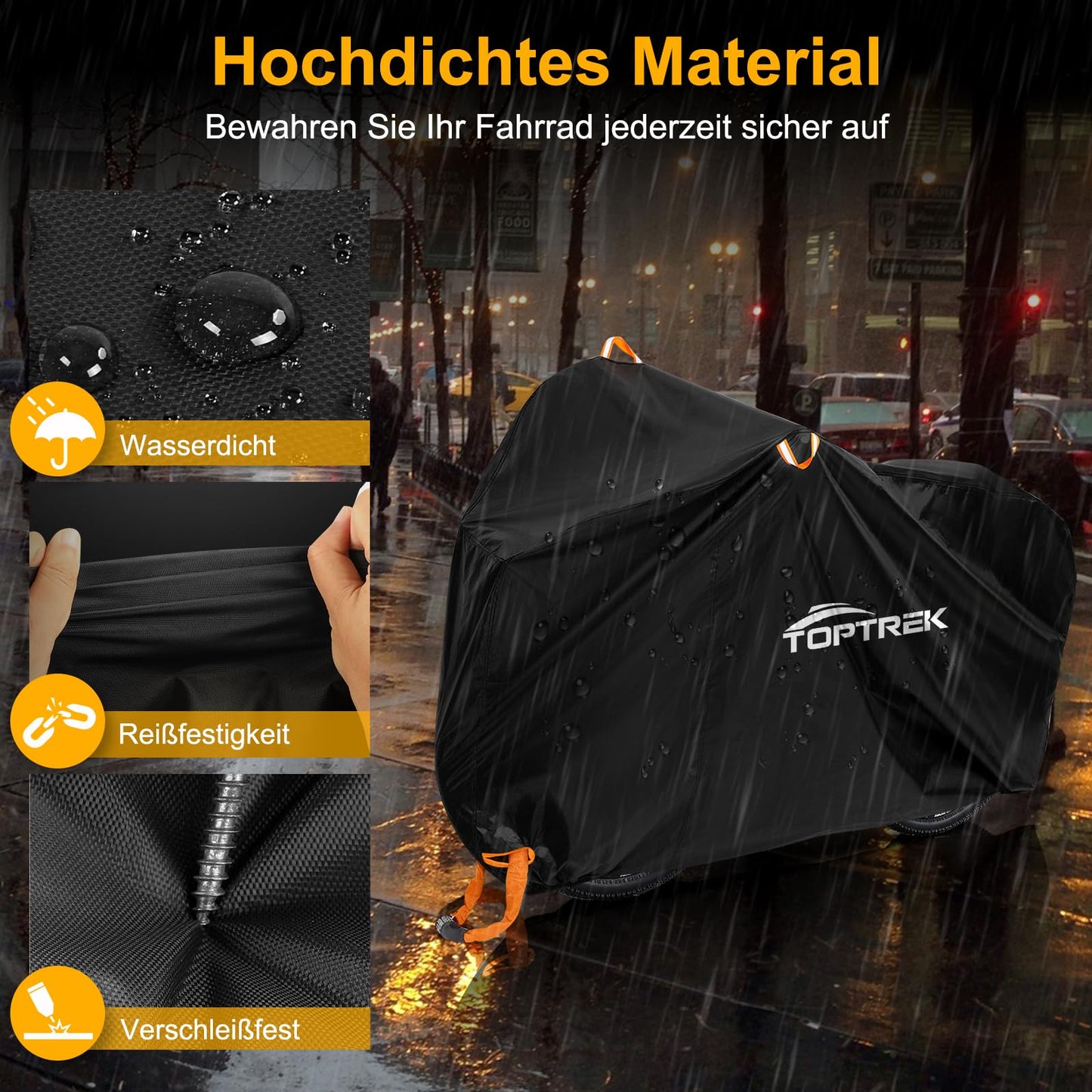 Toptrek bike cover for 3 bikes Waterproof 210D Oxford fabric Bike garage Outdoor 220 x 120 x 110 cm High-quality bike cover with lock holes Sun protection Tear resistance with bag
