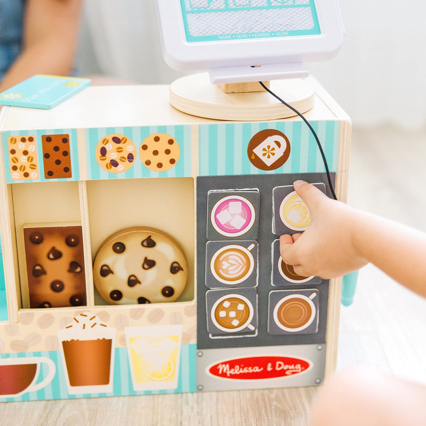 Melissa & Doug Coffee Shop, wooden coffee bar with 35 accessories for realistic role play, for children 3+. FSC certified.