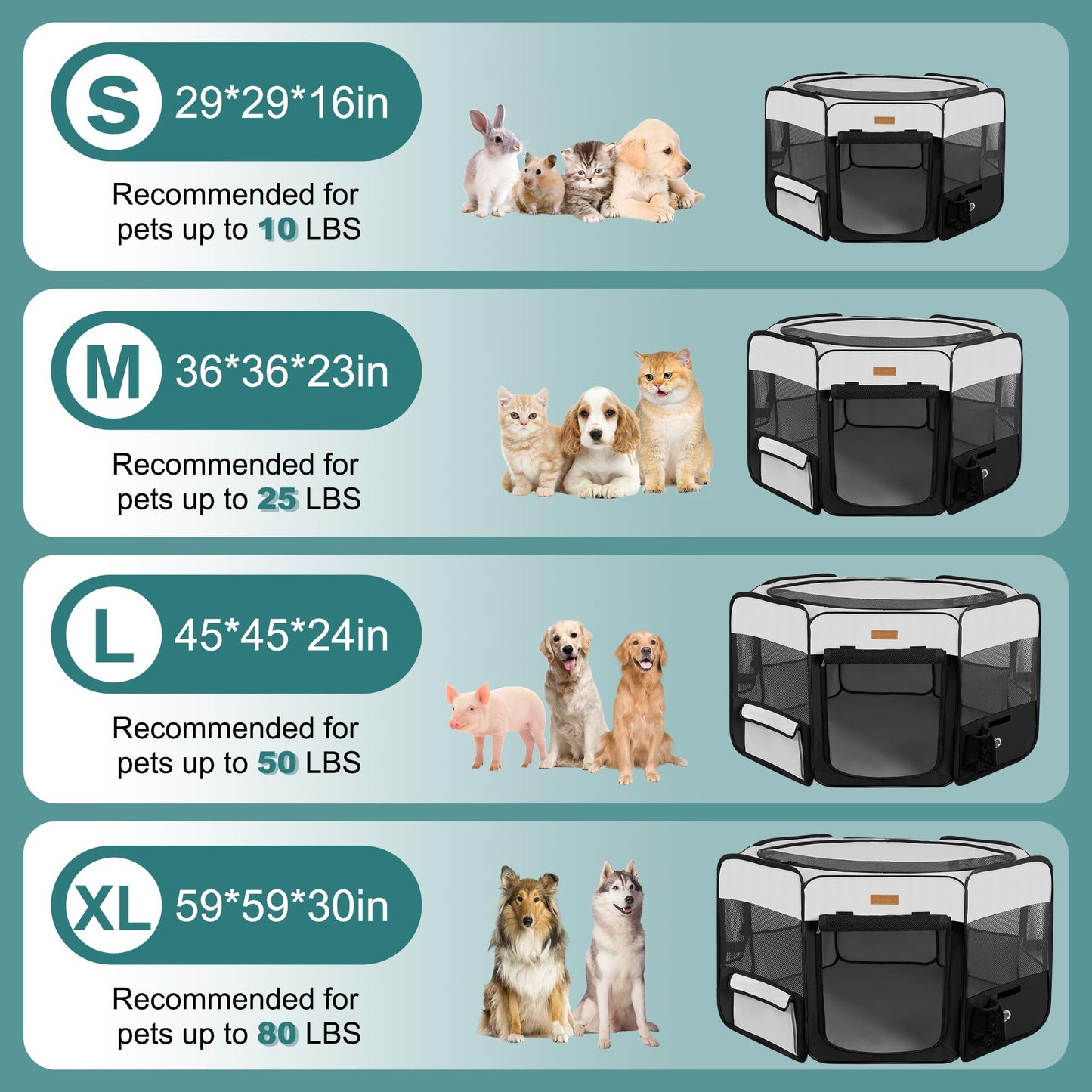 Akinerri pet playpen, portable, foldable, playpen for dogs/cats/puppies, exercise pen for dogs and cats, for indoors and outdoors, removable mesh shade cover.