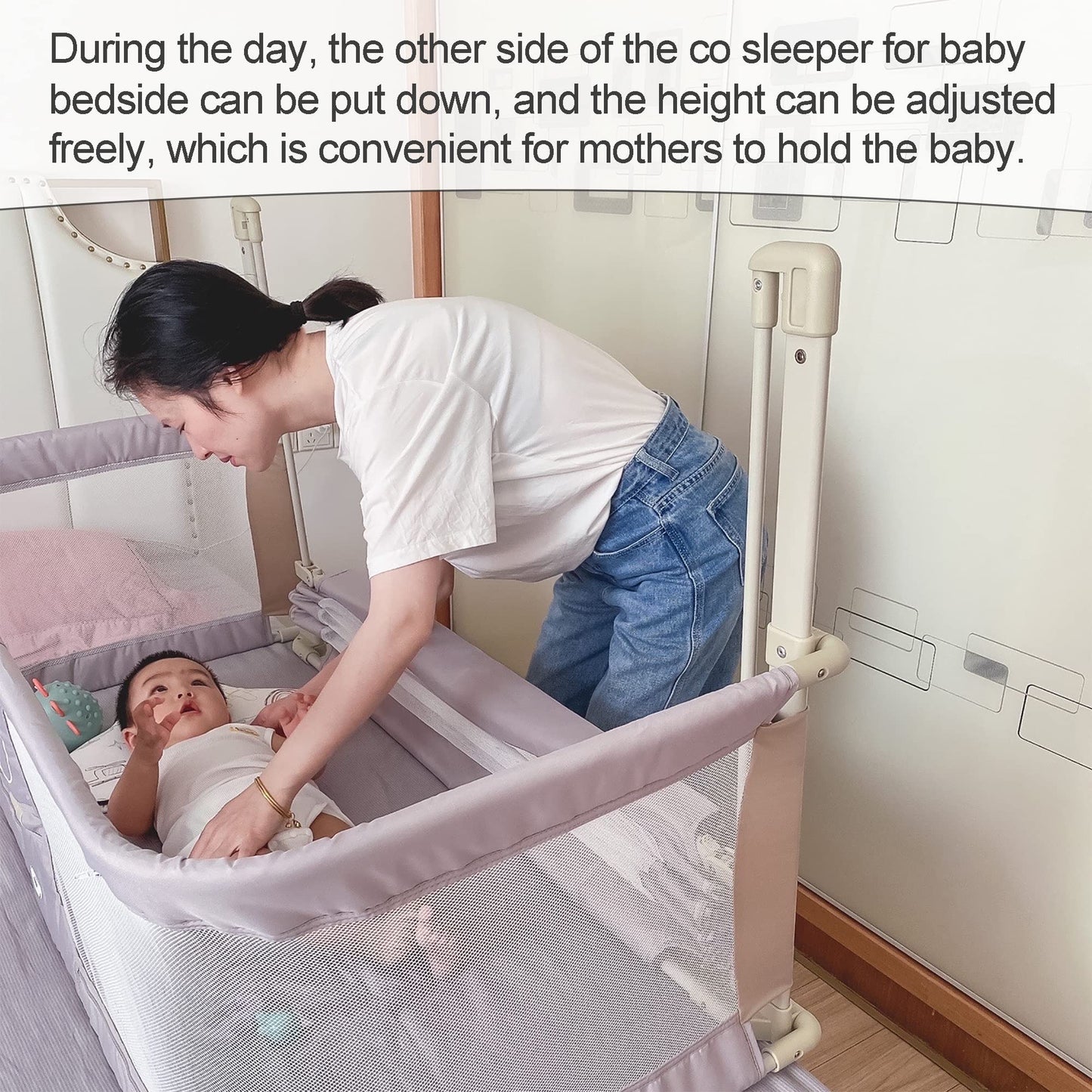 3 in 1 baby bed, baby cradle, 120x50cm, baby bed, adjustable height, bedside crib baby box spring bed, with accessories, baby playpen, baby playpen, that can be placed on the bed (Color: Light green)