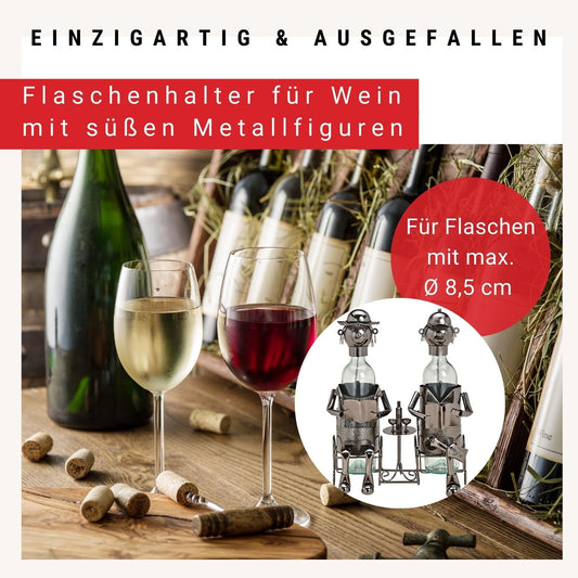 Wine bottle holder - Metal wine bottle holder with figures as a gift or decoration for home.