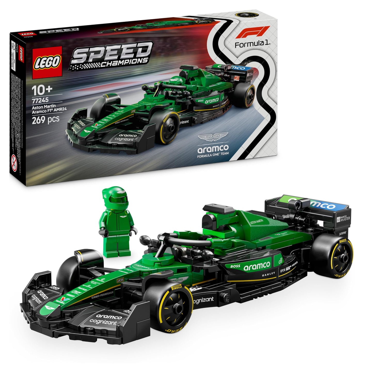 LEGO Speed Champions Aston Martin Aramco F1 AMR24 race car - toy with Formula 1 minifigure to collect - buildable model car for boys and girls aged 10 and up and adult motorsport fans 77245