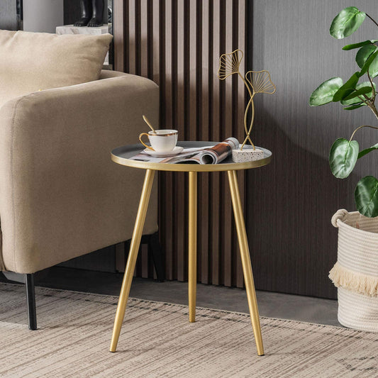YOUDENOVA Side Table Metal Living Room Table Gold Round Coffee Table Small End Table Modern Decorative Table Steel Pipe Tripod Ø 40.5 cm x 50 cm
