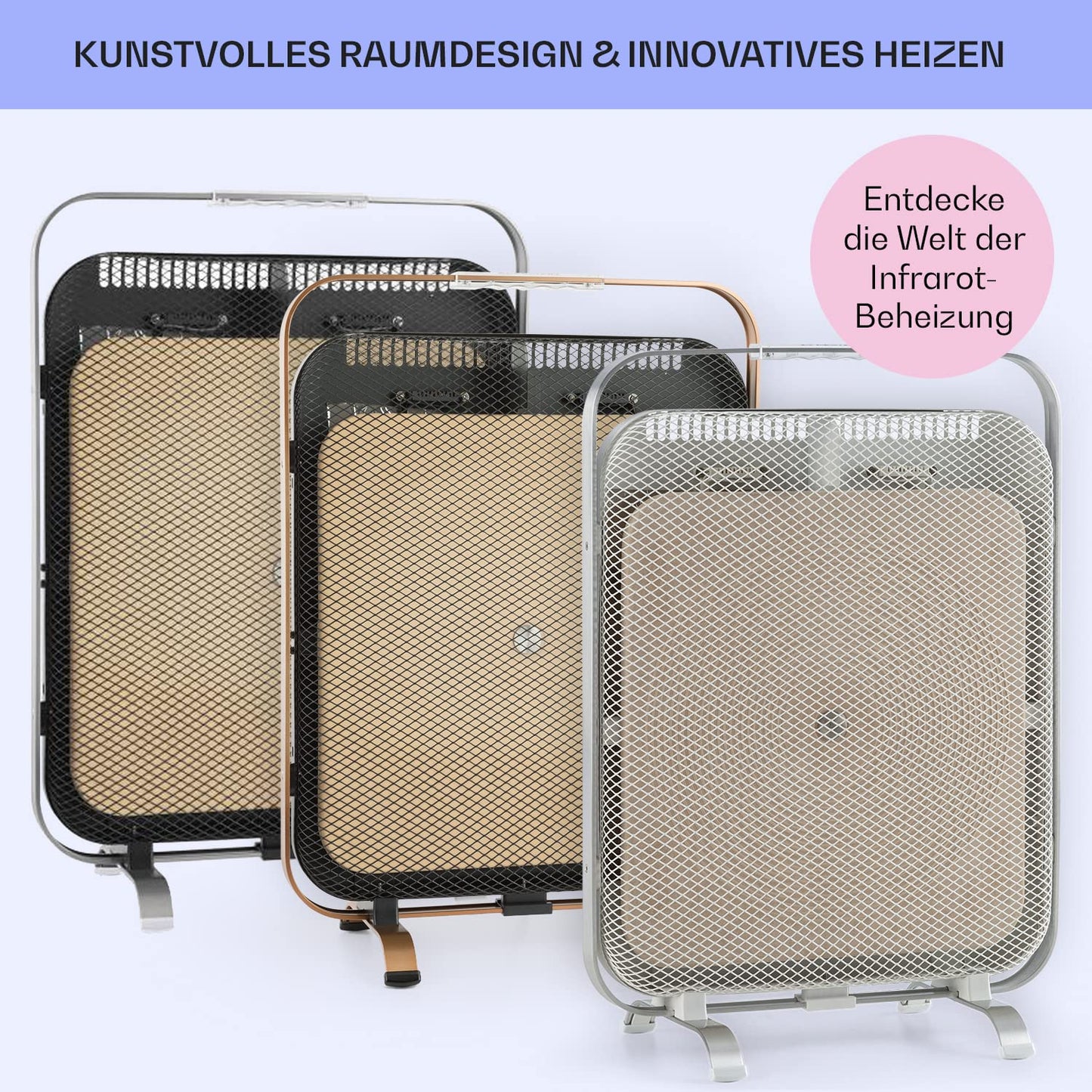 KLARSTEIN HeatPal - Electric heater, extra slim design, infrared heating, heating panel, 1300 W, up to 30 m², heat retention, marble plate - brushed aluminum