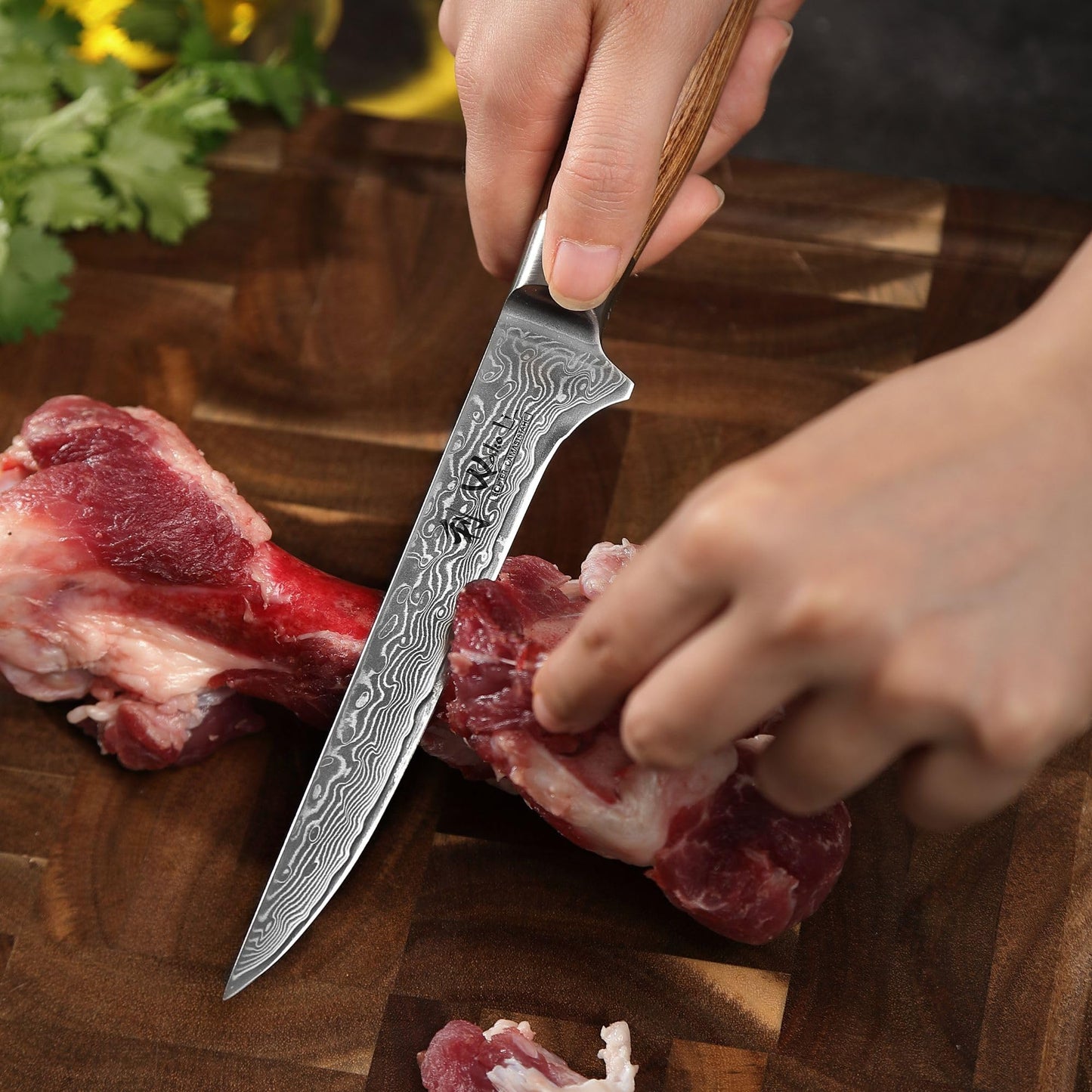 Wakoli EDIB Pro filleting knife fish | 14 cm kitchen knife made of 67 layers of Damascus steel VG10 core | boning knife with wooden handle | cutting knife for fish & meat | sharp knives in gift box