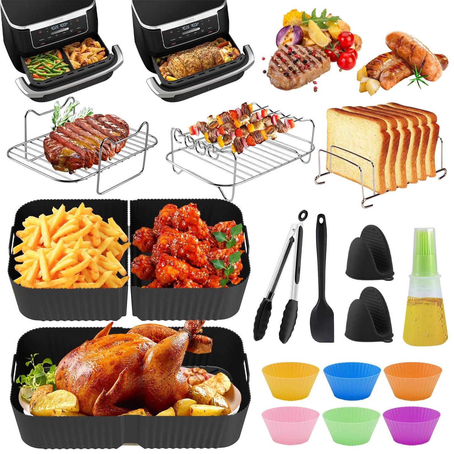 Hot air fryer accessories for Ninja Foodi Flexdrawer 10.4L air fryer AF500EU AF500EUCP, Airfryer accessories 2x5.2L silicone mold for Ninja air fryer, Ninja Flex Drawer accessories.