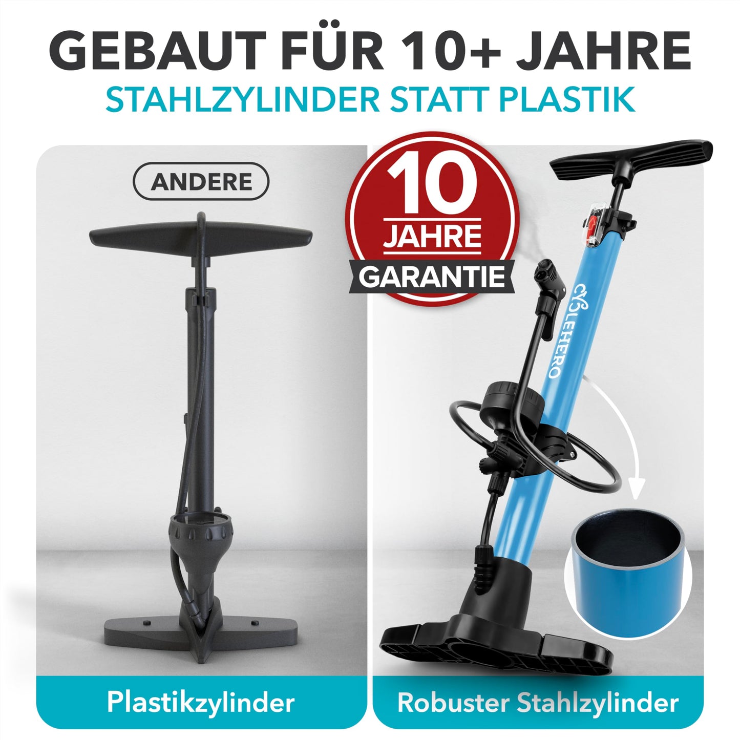 Bike pump all valves * Test VERY GOOD - 10 years WARRANTY * Powerful bike pump - French valve bicycle pump - floor pump with pressure gauge - pump floor pump
