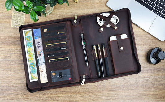Conference folder A5, leather document case with a5 clipboard/note pad, document organizer folder for iPad Pro 9.7/10.5/11 inches, business/meeting/school folder.