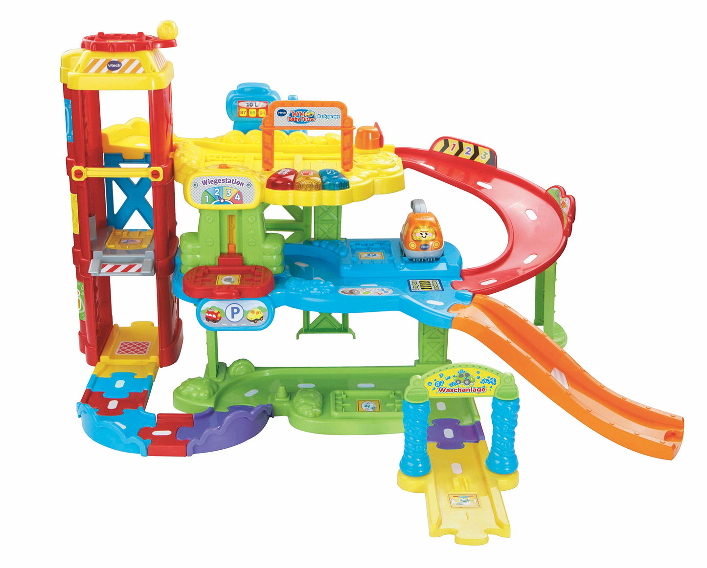 VTech Baby Go! Go! Smart Wheels - Park and Learn Deluxe Garage - Interactive toy with tow truck, elevator, ramp, gas station and more - For children aged 1-5 years.
