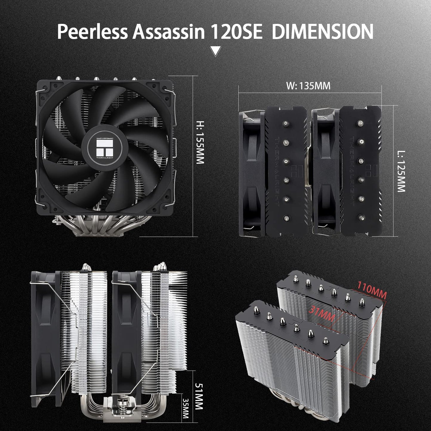 Thermalright Peerless Assassin 120 SE CPU Air Cooler, 6 Heat Pipes Cooler, Dual 120mm TL-C12C PWM Fans, Aluminum Heatsink Cover, AGHP Technology, for AMD AM4/AM5 Intel 1700/1150/1151/1200