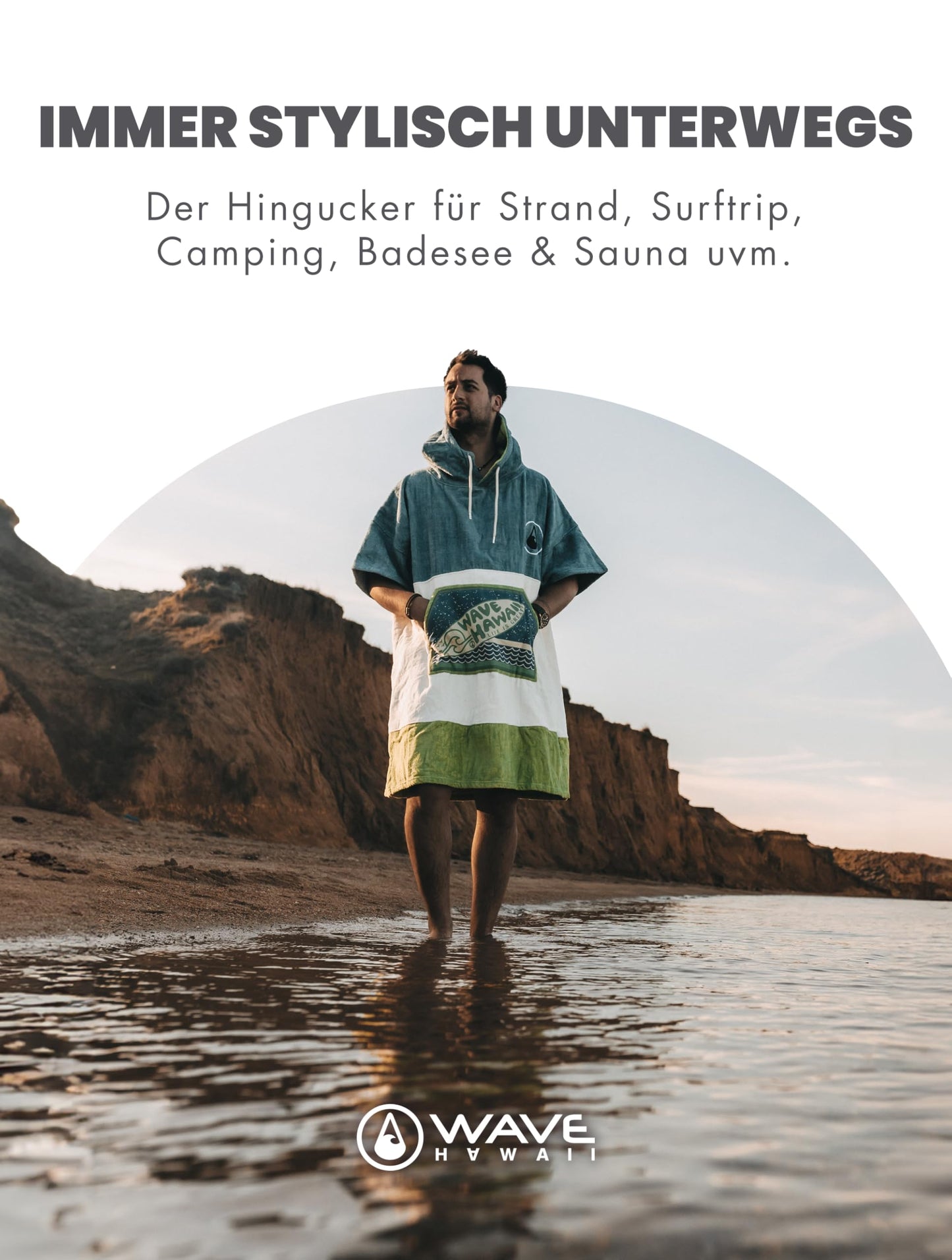 WAVE HAWAII Bath Poncho Women & Men Curitiba | Size L, 170-200cm | 100% Cotton Surf Poncho Adult | Terry Cloth Towel with High Water Absorption | Changing Aid Beach Adult