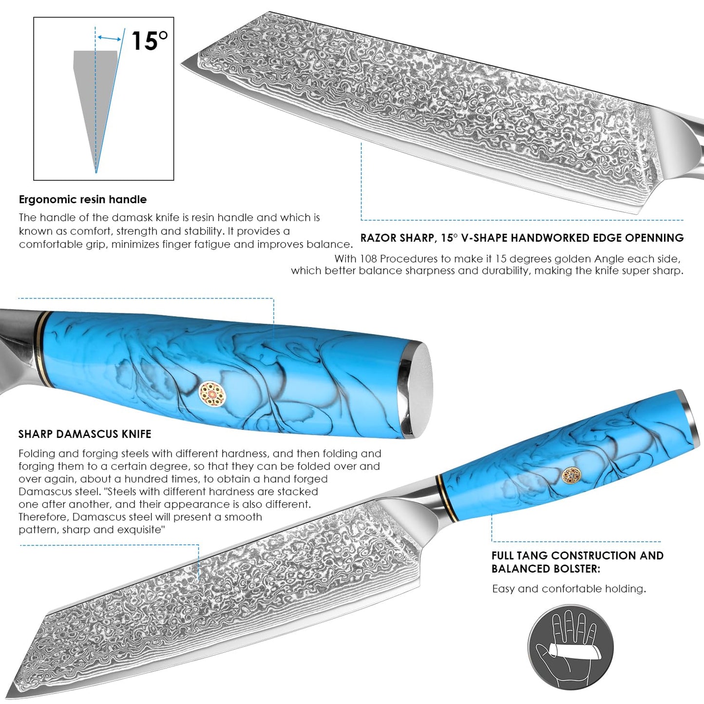 Home Safety Damascus Knife Set, 3PC Damascus Chef Knife Set Santoku Knife Set made of 67 layers Vg-10 Damascus steel, Professional Damascus Kitchen Knife Set with Ergonomic Resin Handle, Gift Box