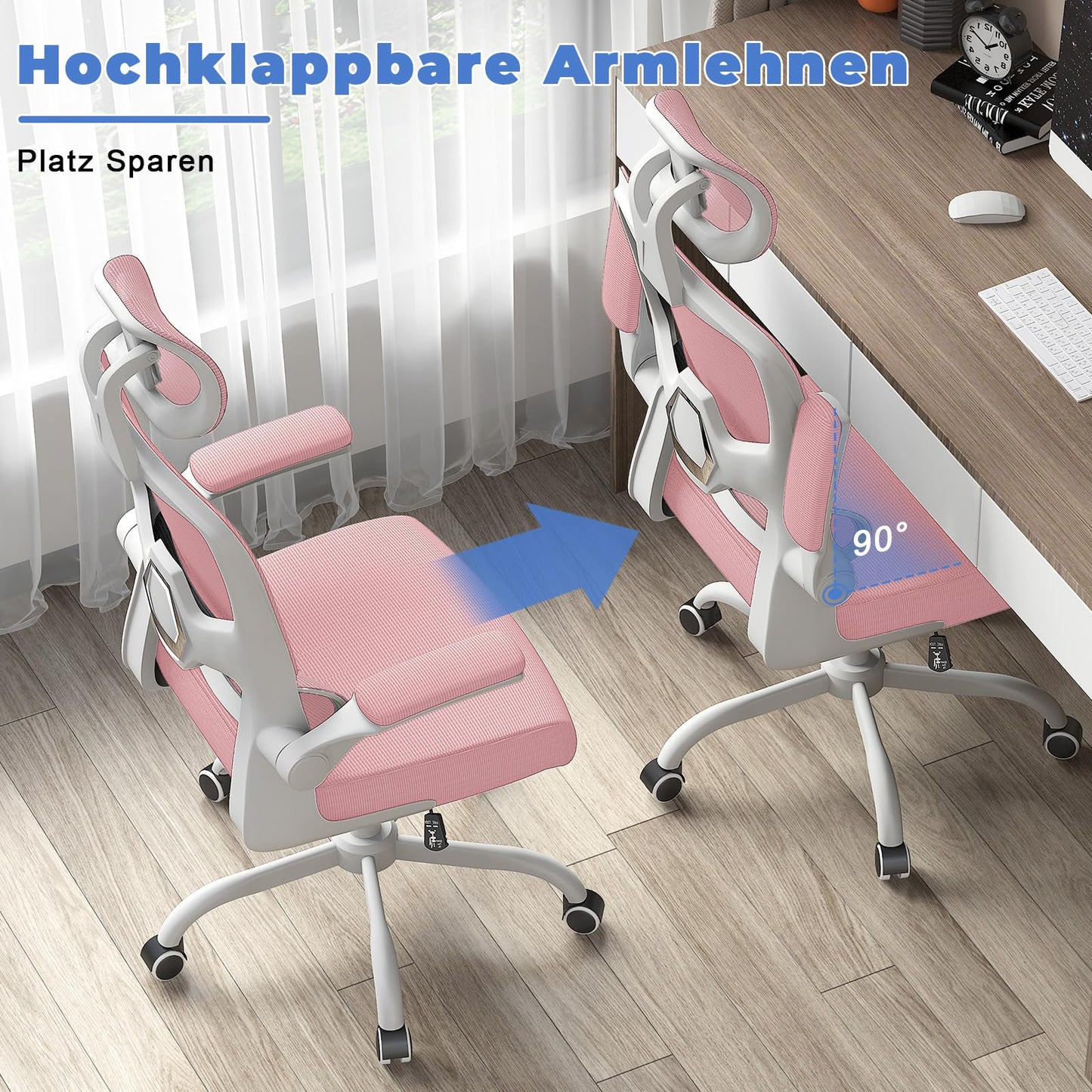 Naspaluro office chair, Ergonomic desk chair with adjustable headrest, armrests, dynamic lumbar support, swivel chair with breathable mesh cover for the home office, Pink.
