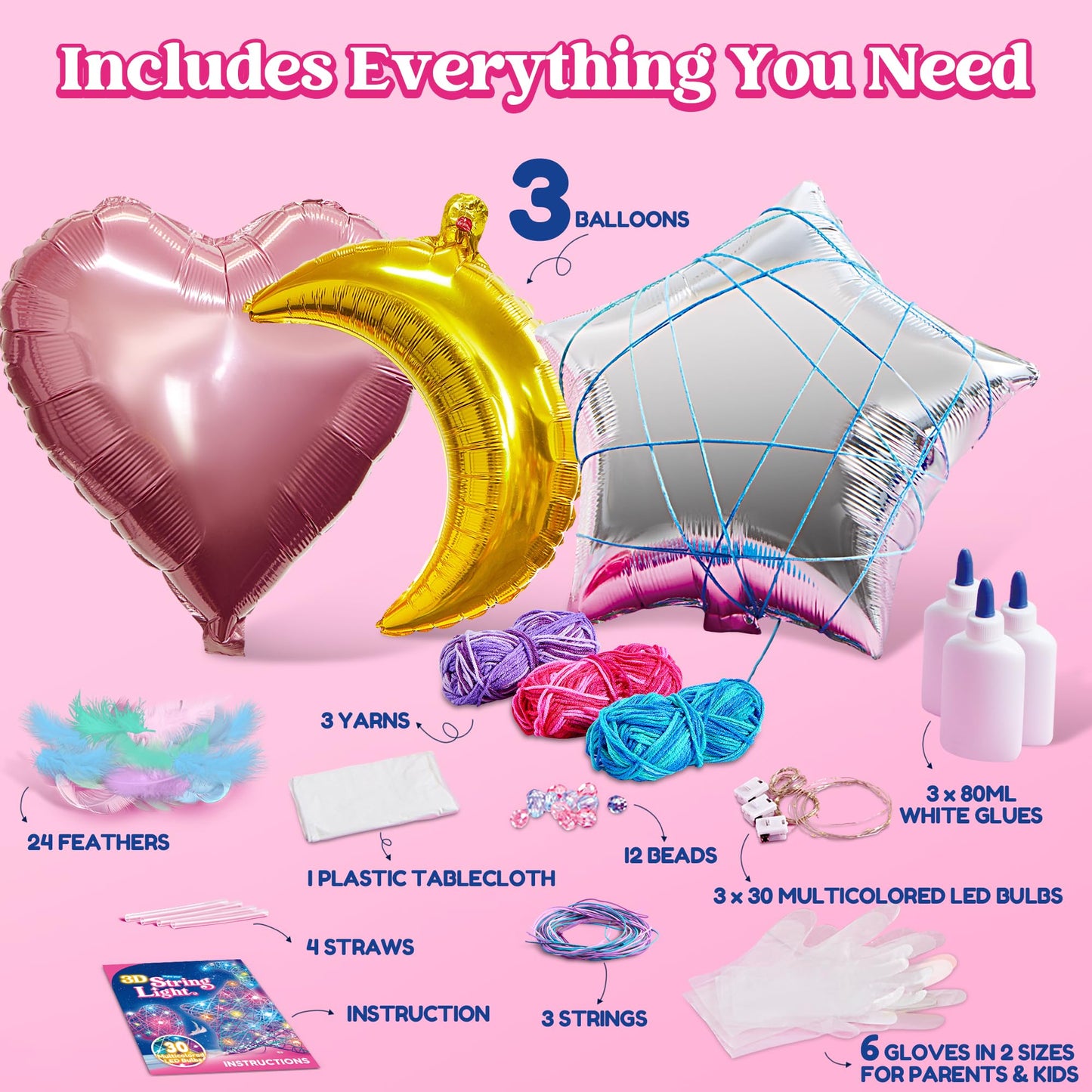 Clever Kits 3D string art set for kids, arts and crafts for kids ages 8-12, DIY lantern craft kit for boys and girls, with 30 colorful LED bulbs, birthday gifts