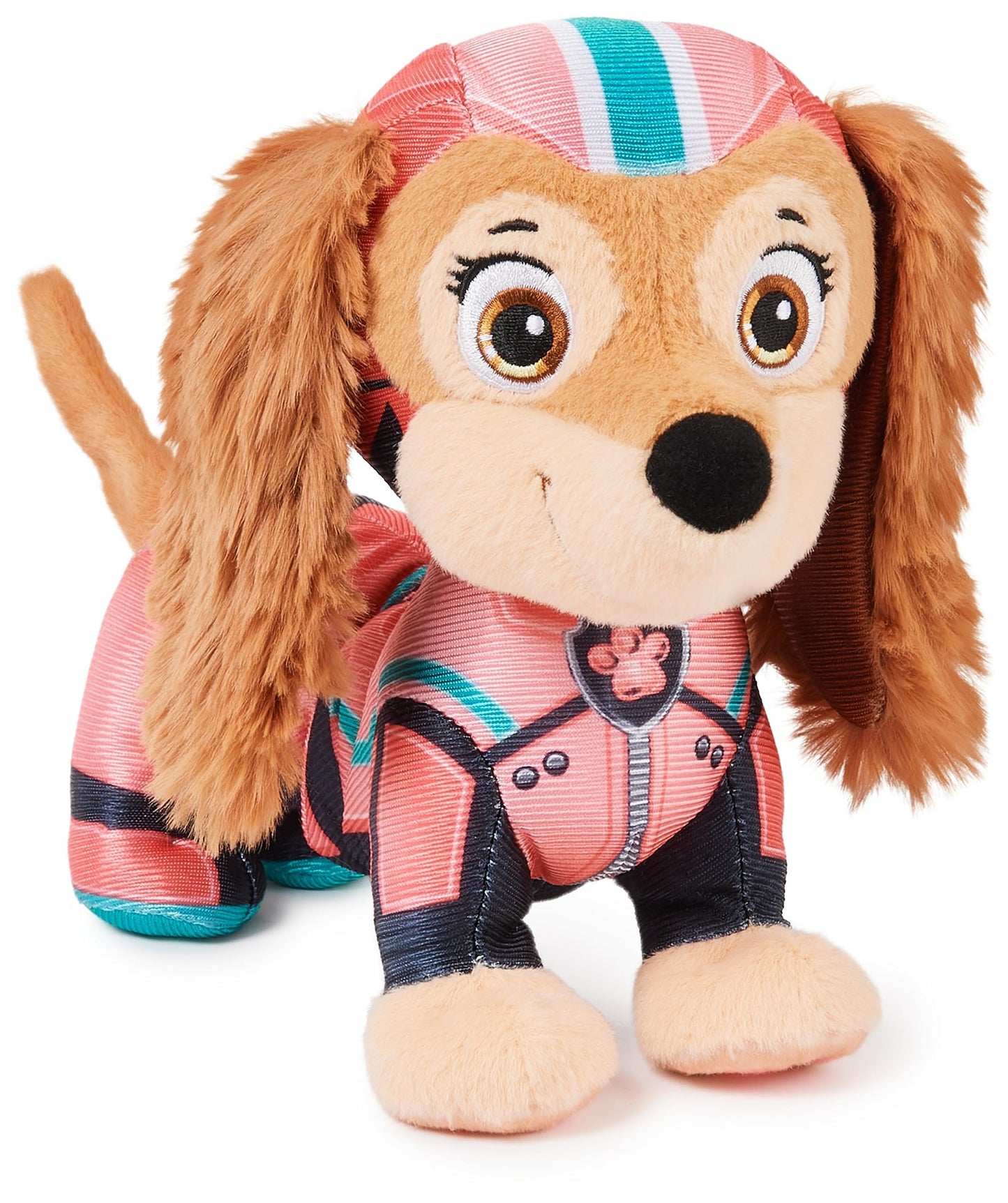 PAW PATROL: The Mighty Movie, Liberty plush figure with stretch function and 3 Junior Patroller mini plush figures, 24cm long, suitable toy for toddlers.