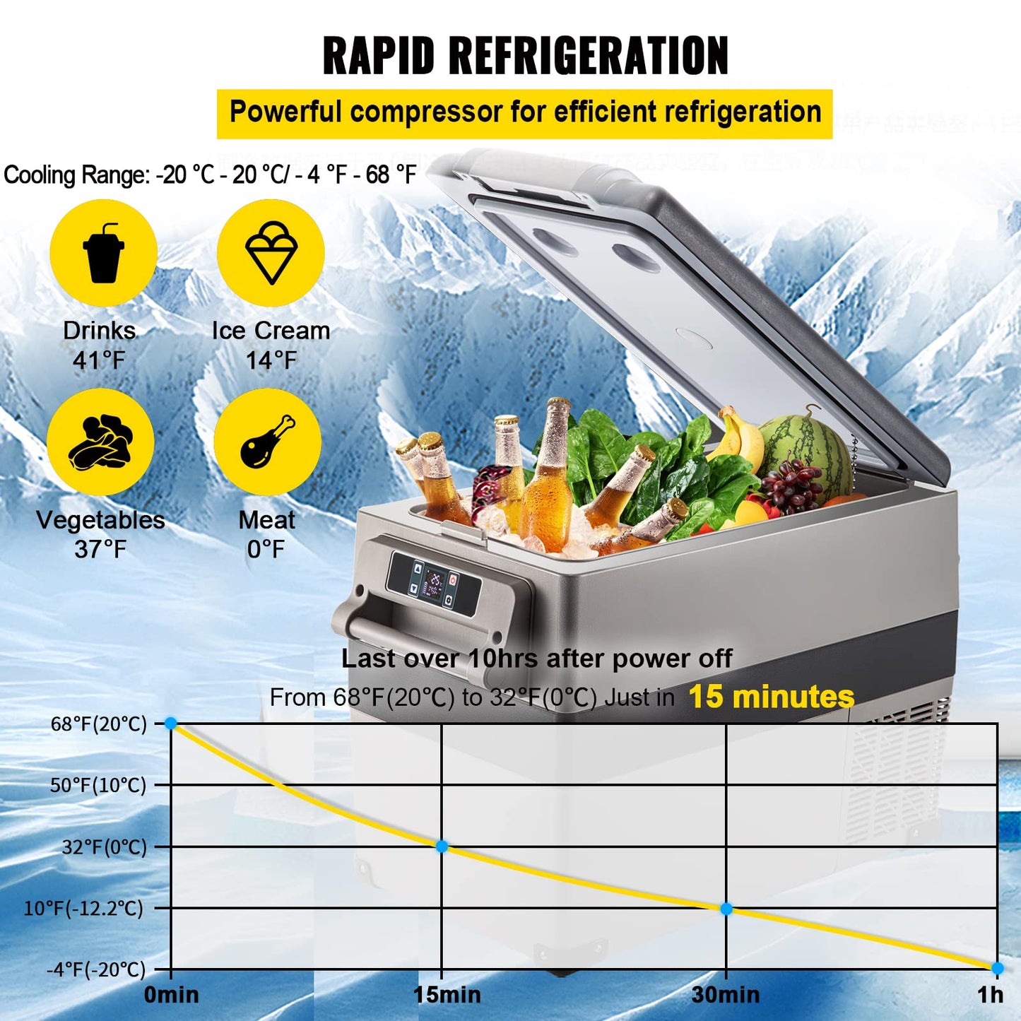 VEVOR Compressor Cooler Auto Refrigerator 45L Portable Fridge Small Freezer for Boat Truck Car Camping