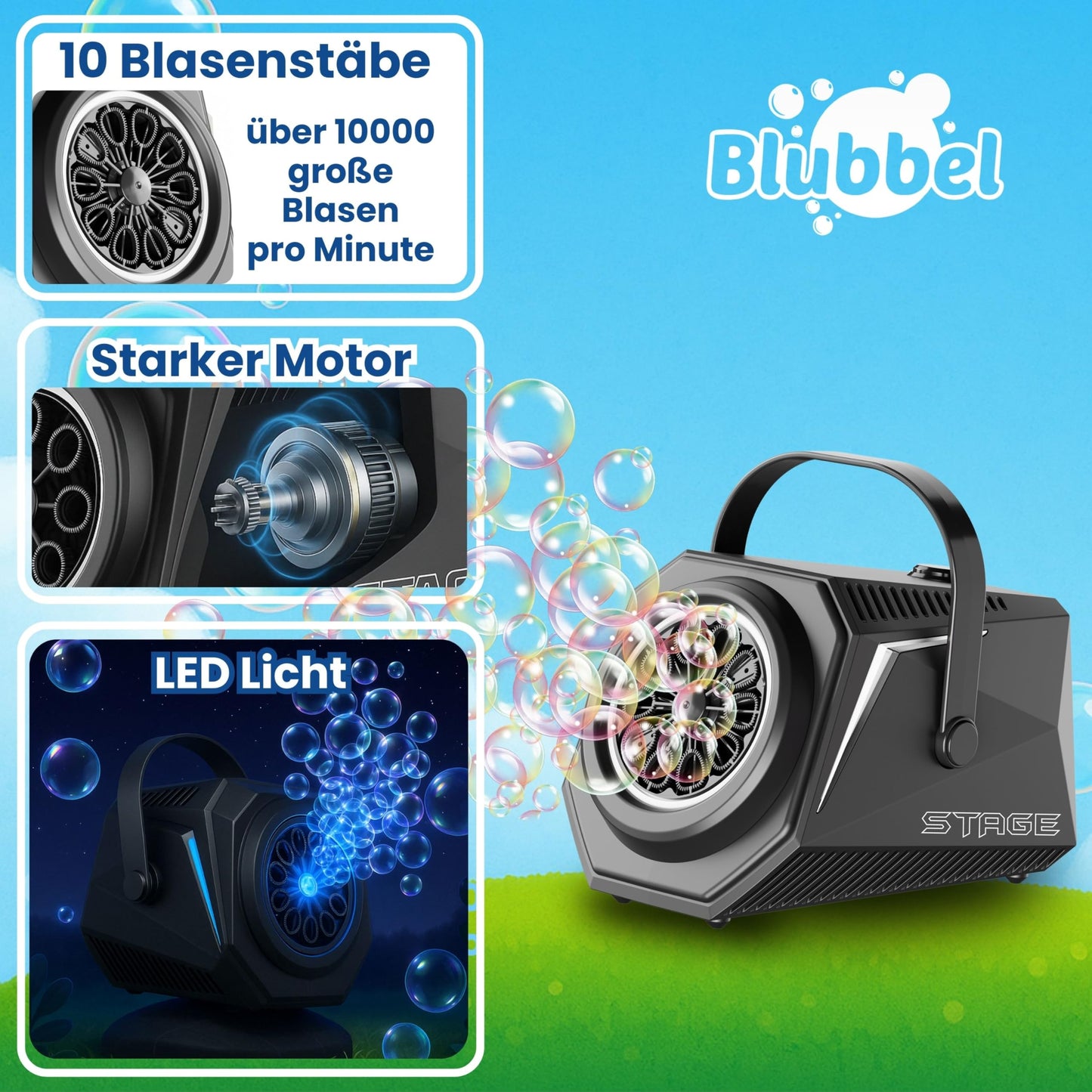 Bubble LED bubble machine, 4X 90ml bubble fluid tank, bubble machine, bubble gun for kids, bubble bazooka bubble machine, gift, wedding