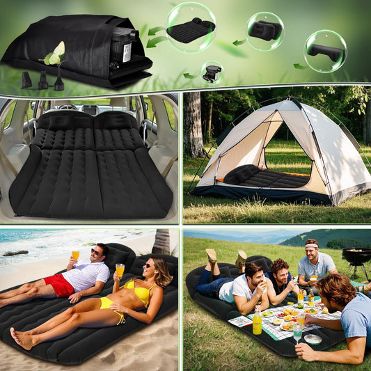YOOHBERRY'S Car Mattress, 200*125cm SUV Car Air Mattress with Air Pump, 2 Pillows, Rear Seat Air Mattress Pillow, Thickened Flocking Inflatable Car Bed Trunk for Camping (200*125)