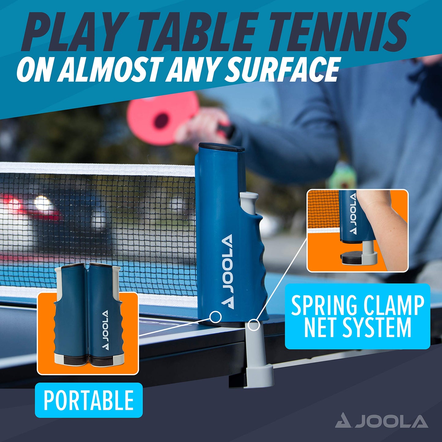 JOOLA Table Tennis Set Quattro, 4 Table Tennis rackets + 10 Table Tennis balls + Bag, 28.5x26x8.5cm & extendable portable Table Tennis net Connect, Set (adjustable length)