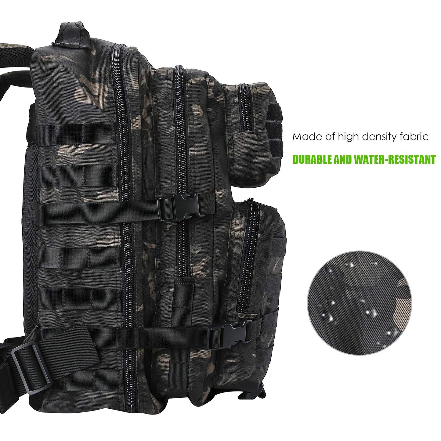 ProCase 40L Military Tactical Backpack, Large Capacity 3-Day Army Assault Pack Bag Go Bag Backpack for Hiking, Hunting, Trekking, Camping, and other Outdoor Activities - Camo Black