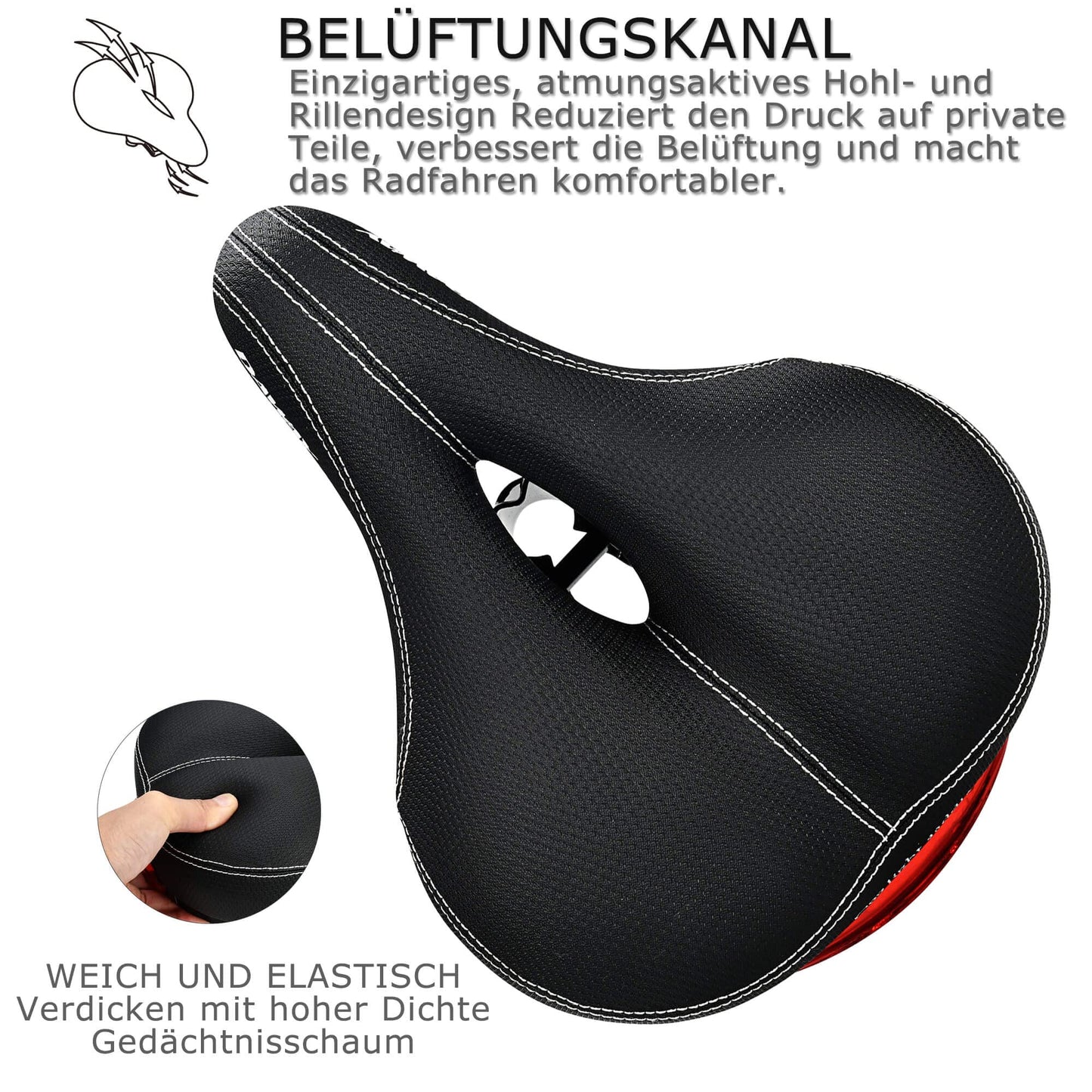 DAWAY C99 Bike Saddle for Women & Men - Comfortable, wide MTB saddle made of high-quality leather with integrated taillight, dual suspension and soft memory foam, compatible with most bikes.