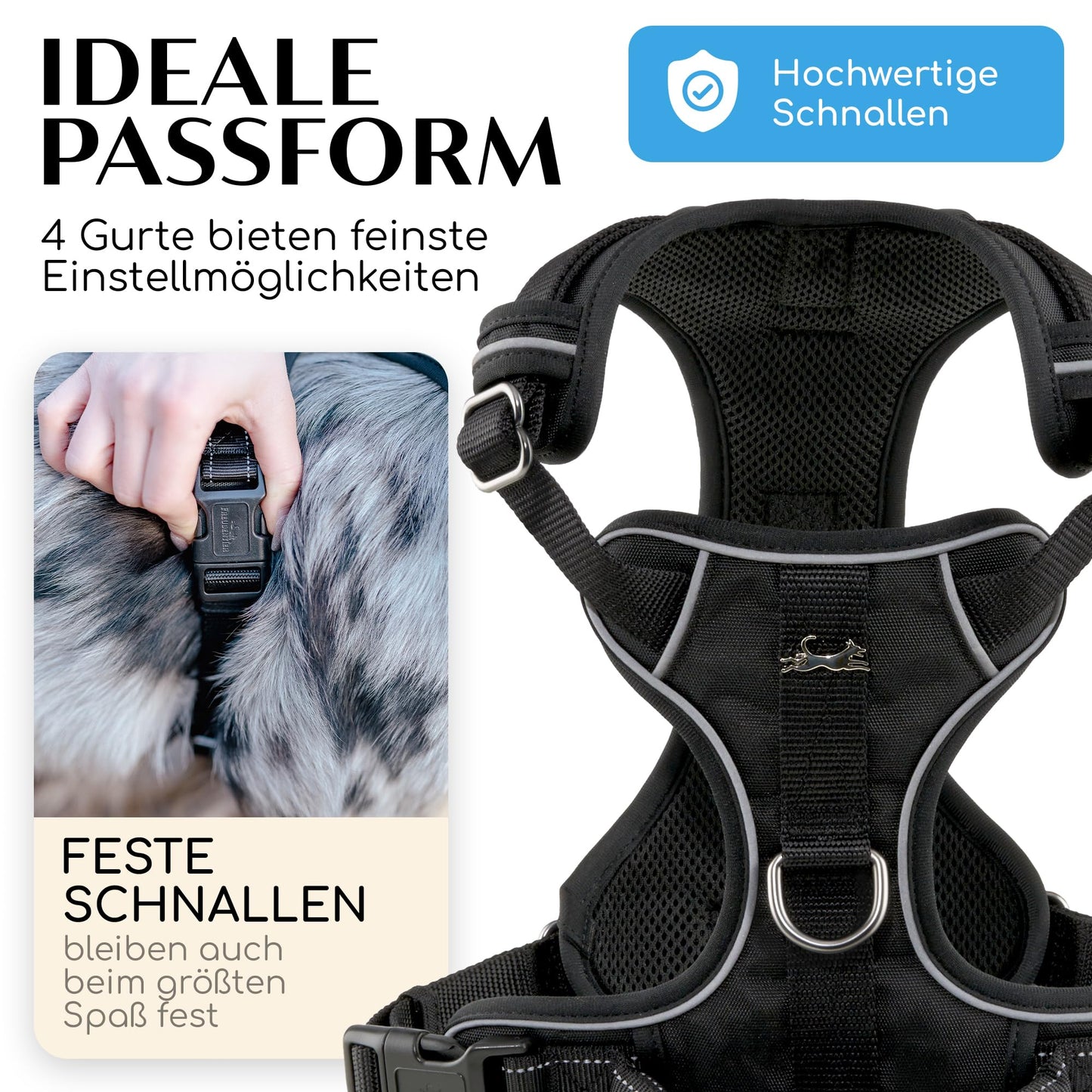 Joyful Animal Dog Harness with Handle, Breathable Padded - Secure Fit & Maximum Safety - No-Pull Dog Harness for Small, Medium & Large Dogs - Dog Harness (Black, L)