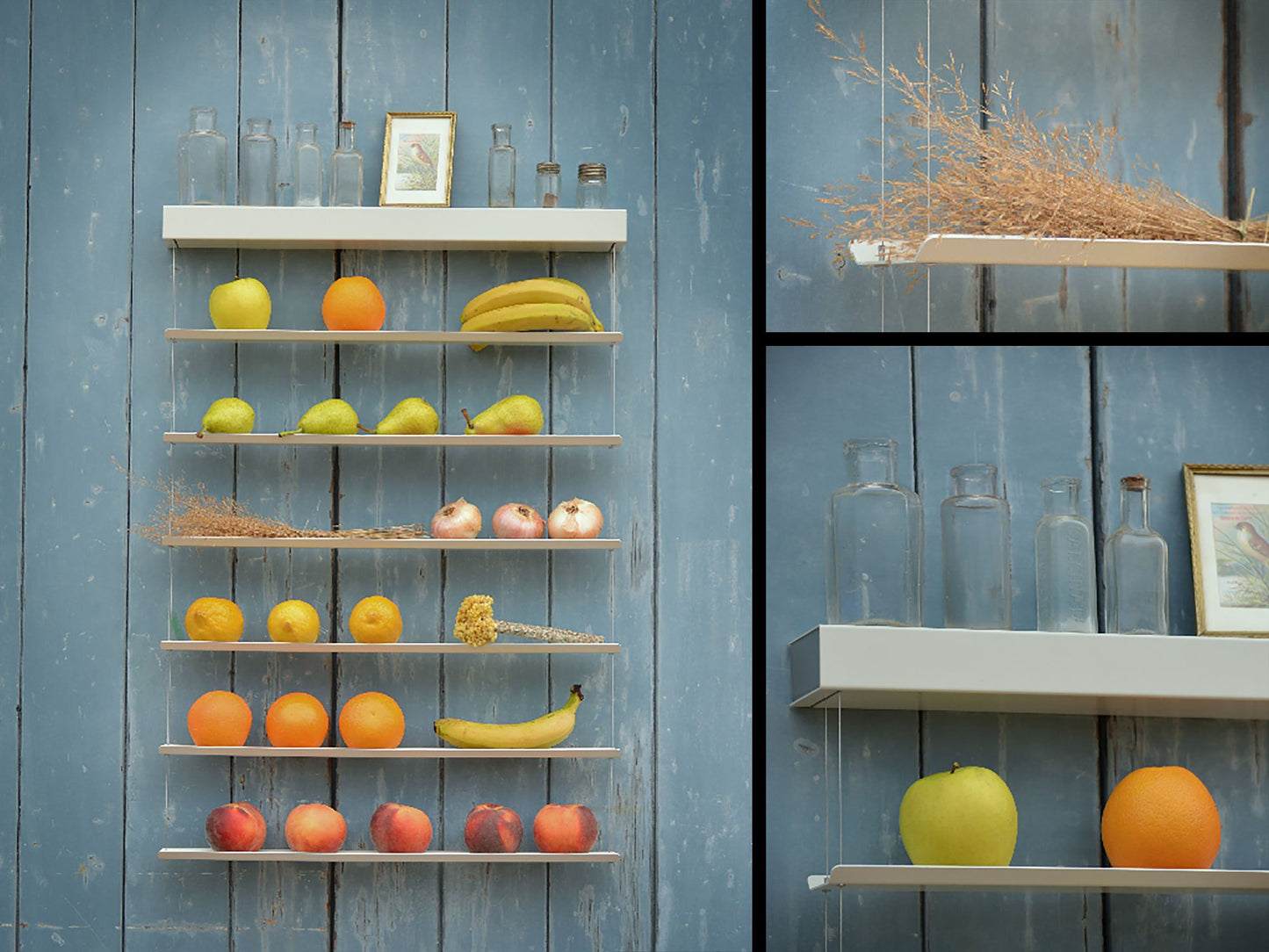 FRUITWALL - Hanging fruit rack I Fruit hanging basket I Fruit bowl design I Wall shelf for fruit & vegetables I Hanging shelf I Vegetable chandelier I Fruit storage wall I Kitchen wall shelf I 6 tiers - White