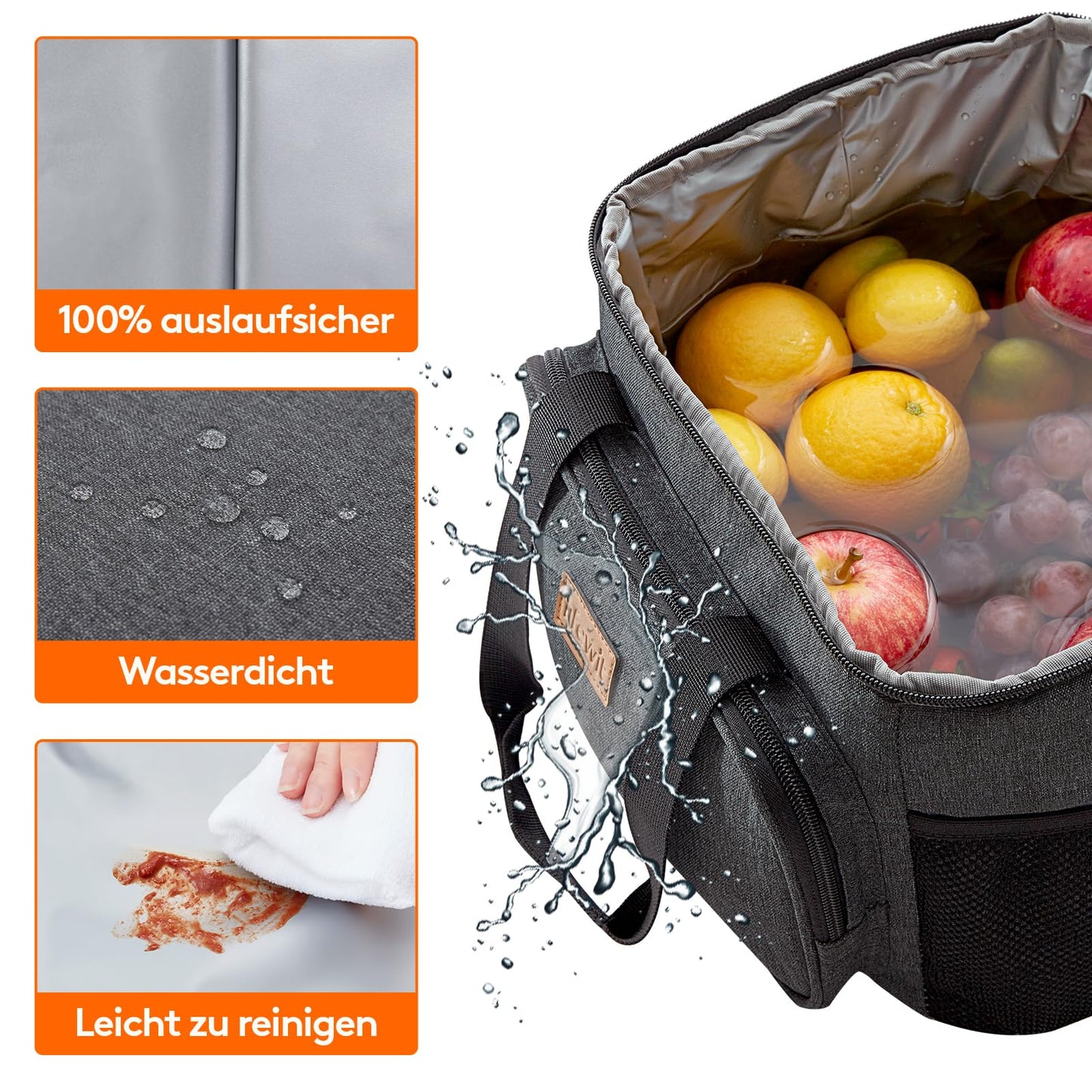 Lifewit 15L cooler bag for small outings. Insulated lunch bag, foldable for men and women. Waterproof, shoulder strap for food, beer, medicine, work, beach, travel. Dark gray.