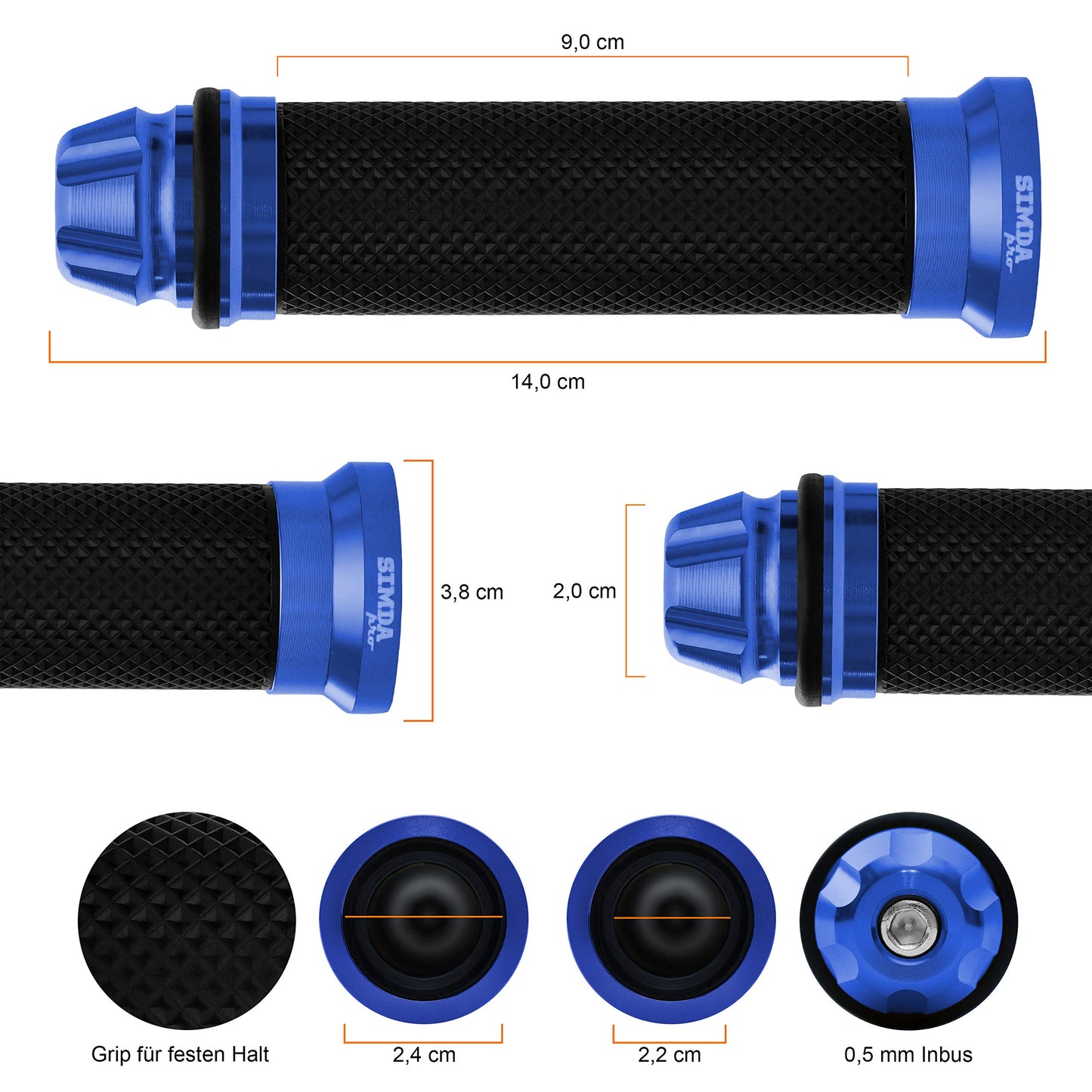 Universal motorcycle handlebar grips 22mm - 24mm for scooters mopeds High-quality anti-slip motorcycle grips high-quality rubber grips made of CNC aluminum - Premium design