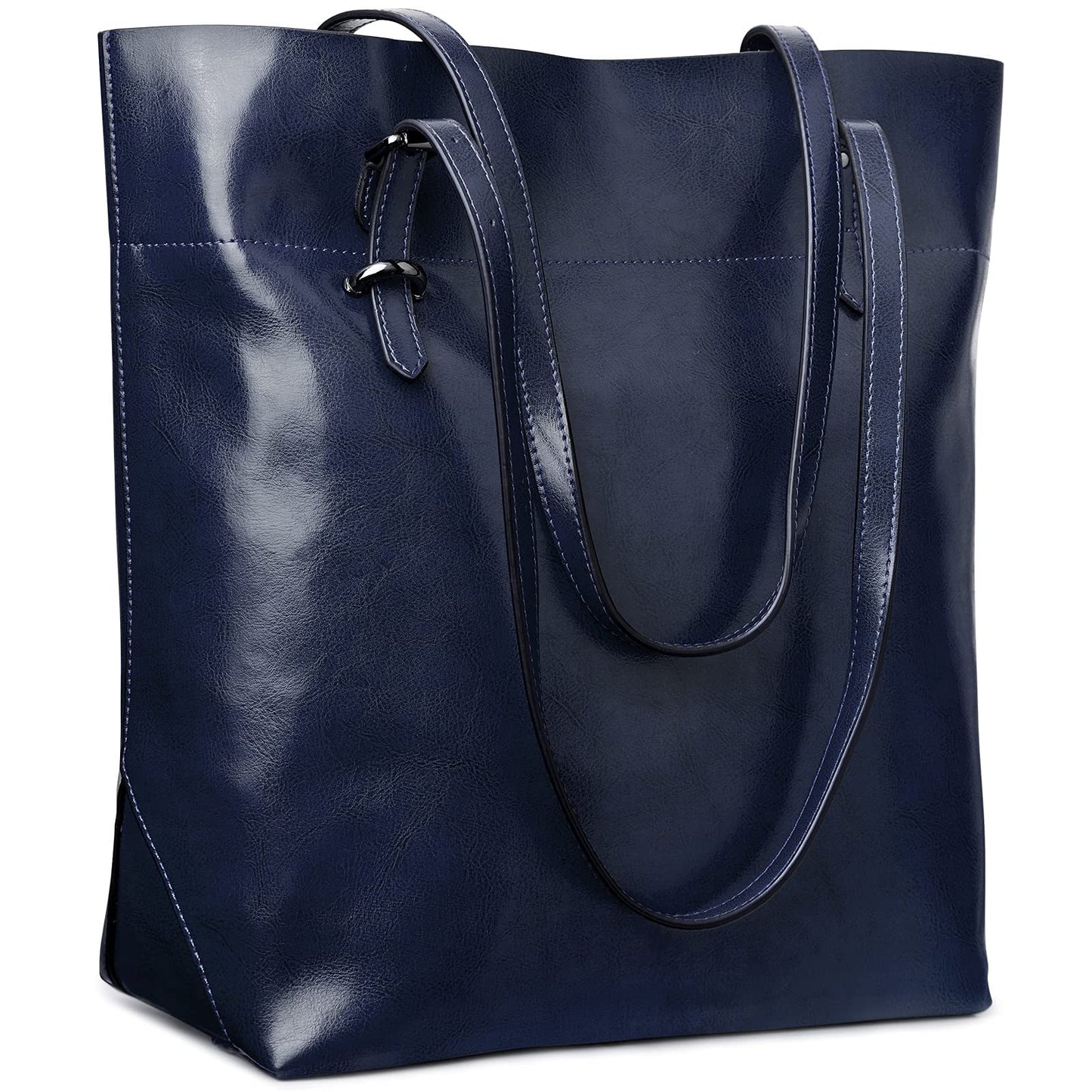 S-ZONE Women's Genuine Leather Bag Shopper Large Tote Handbag Top Handle Bag (D-Royal Blue)