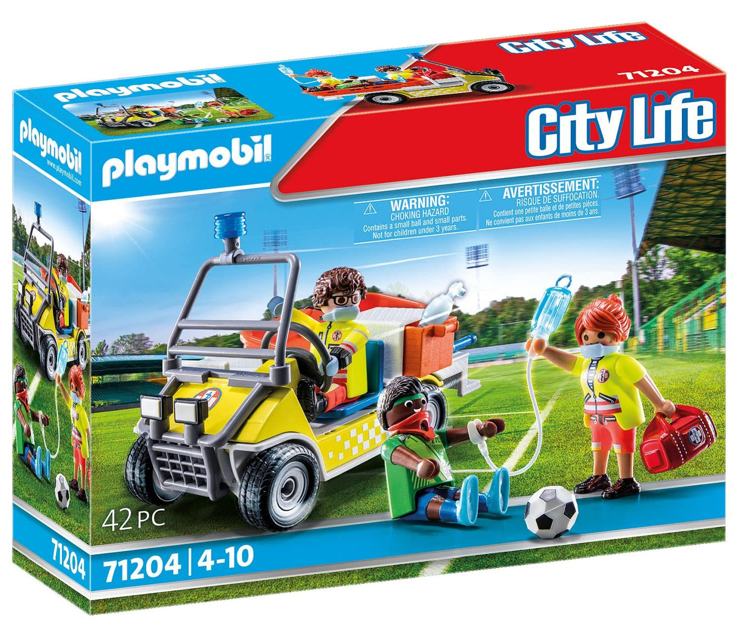 PLAYMOBIL City Life 71205 Paramedic Motorcycle with Light, Toy for Kids 4+ & City Life 71204 Rescue Cart, Toy for Kids 4+